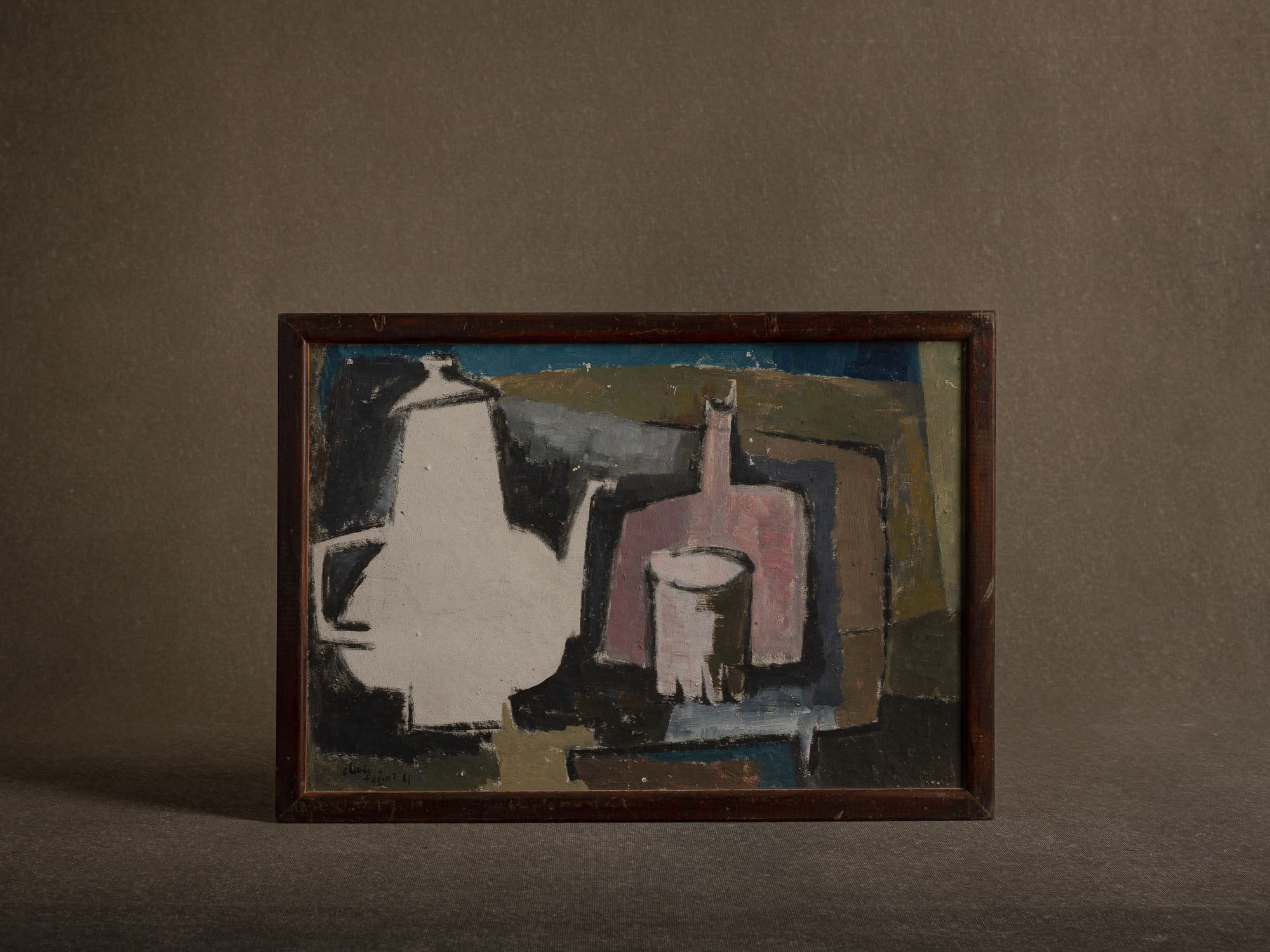 Vie silencieuse, huile sur panneau de Claude Foënet, France (1961)..Silent life, oil on panel by Claude Foënet, France (1961)