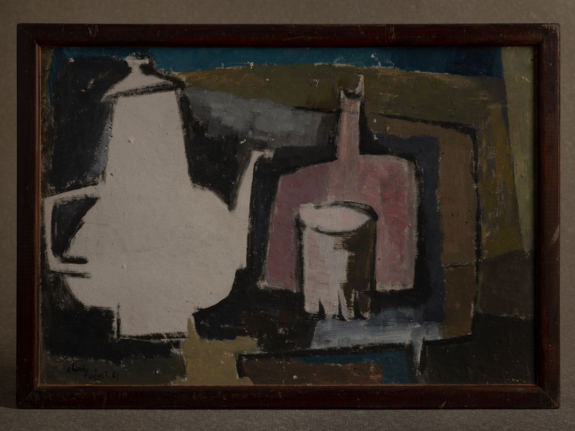 Vie silencieuse, huile sur panneau de Claude Foënet, France (1961)..Silent life, oil on panel by Claude Foënet, France (1961)