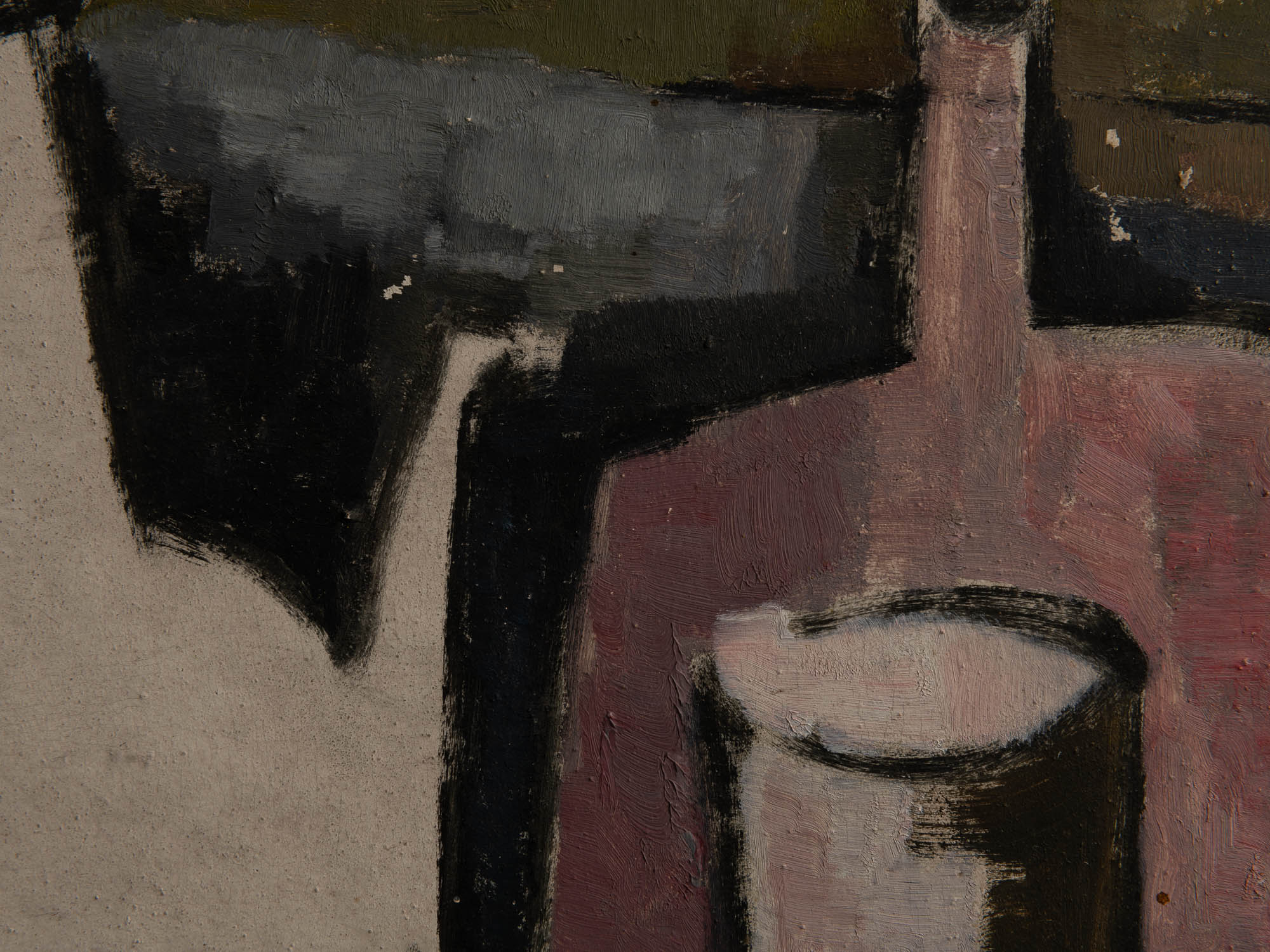 Vie silencieuse, huile sur panneau de Claude Foënet, France (1961)..Silent life, oil on panel by Claude Foënet, France (1961)