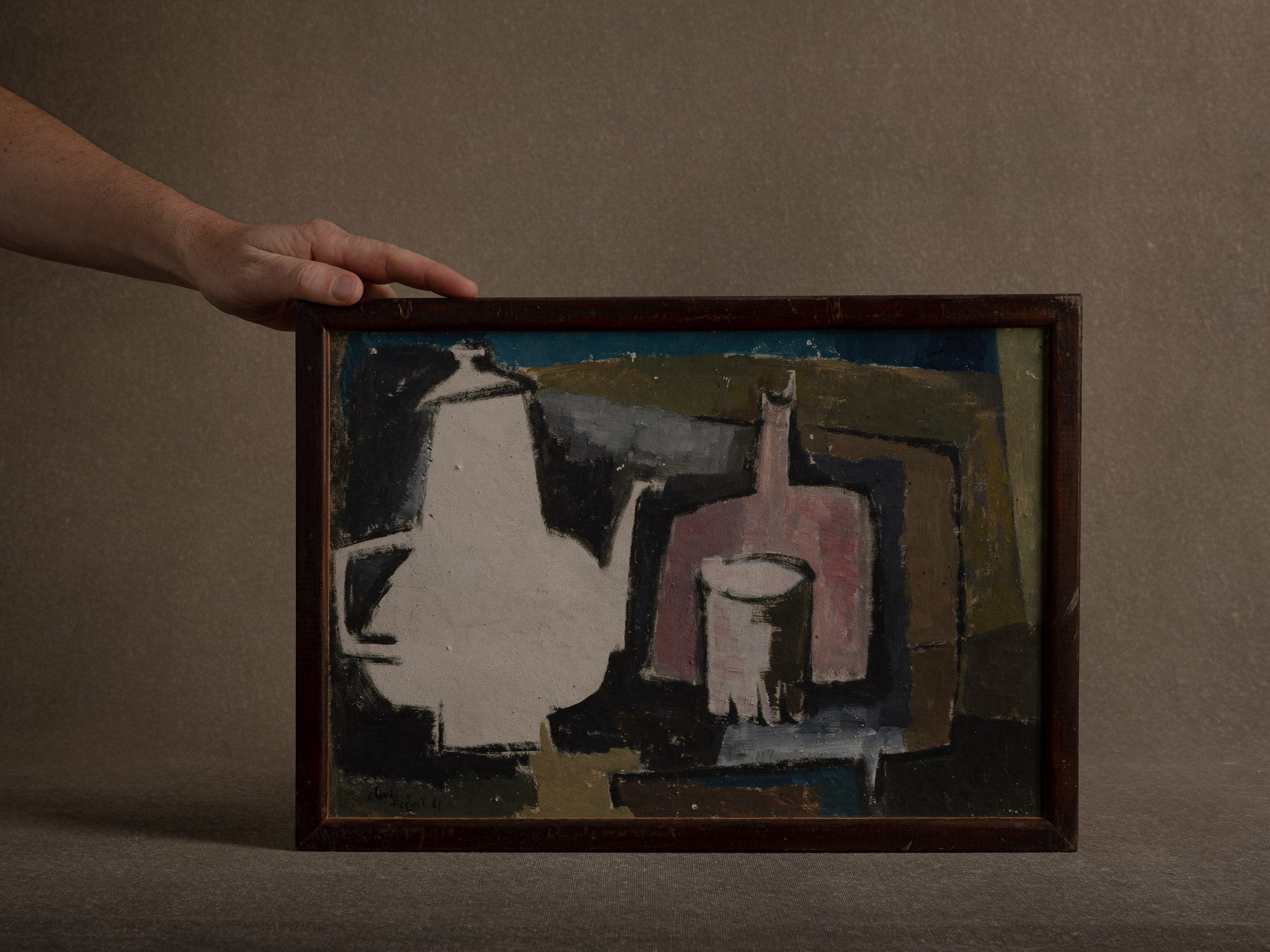 Vie silencieuse, huile sur panneau de Claude Foënet, France (1961)..Silent life, oil on panel by Claude Foënet, France (1961)