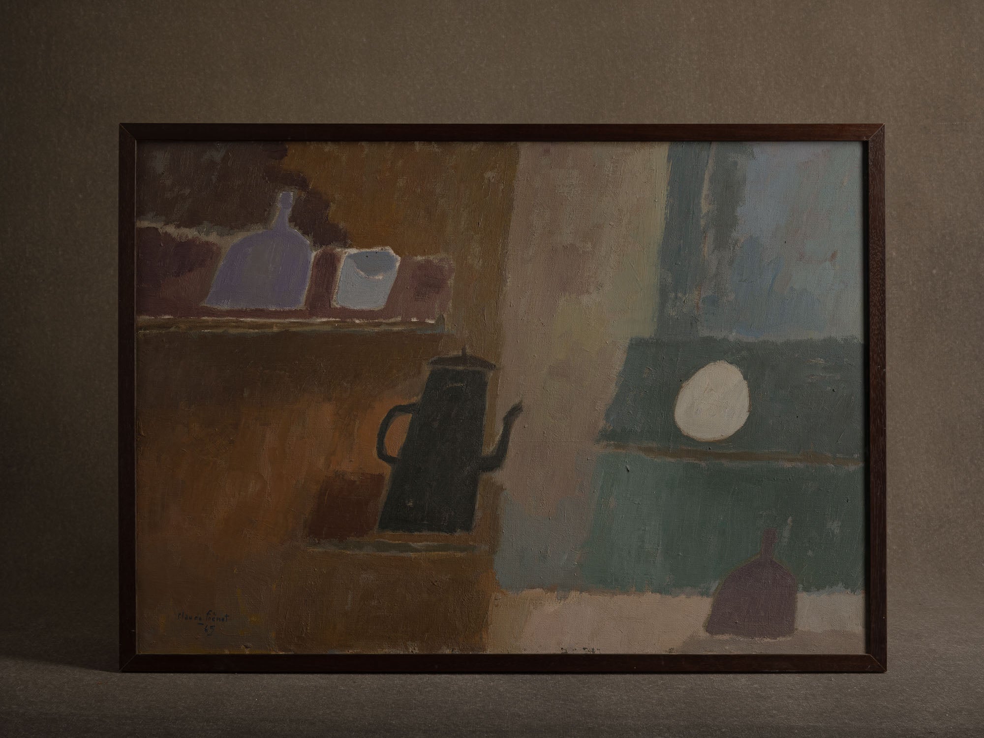 Vie silencieuse, huile sur toile de Claude Foënet, France (1965)..Silent life, oil on canvas by Claude Foënet, France (1965)