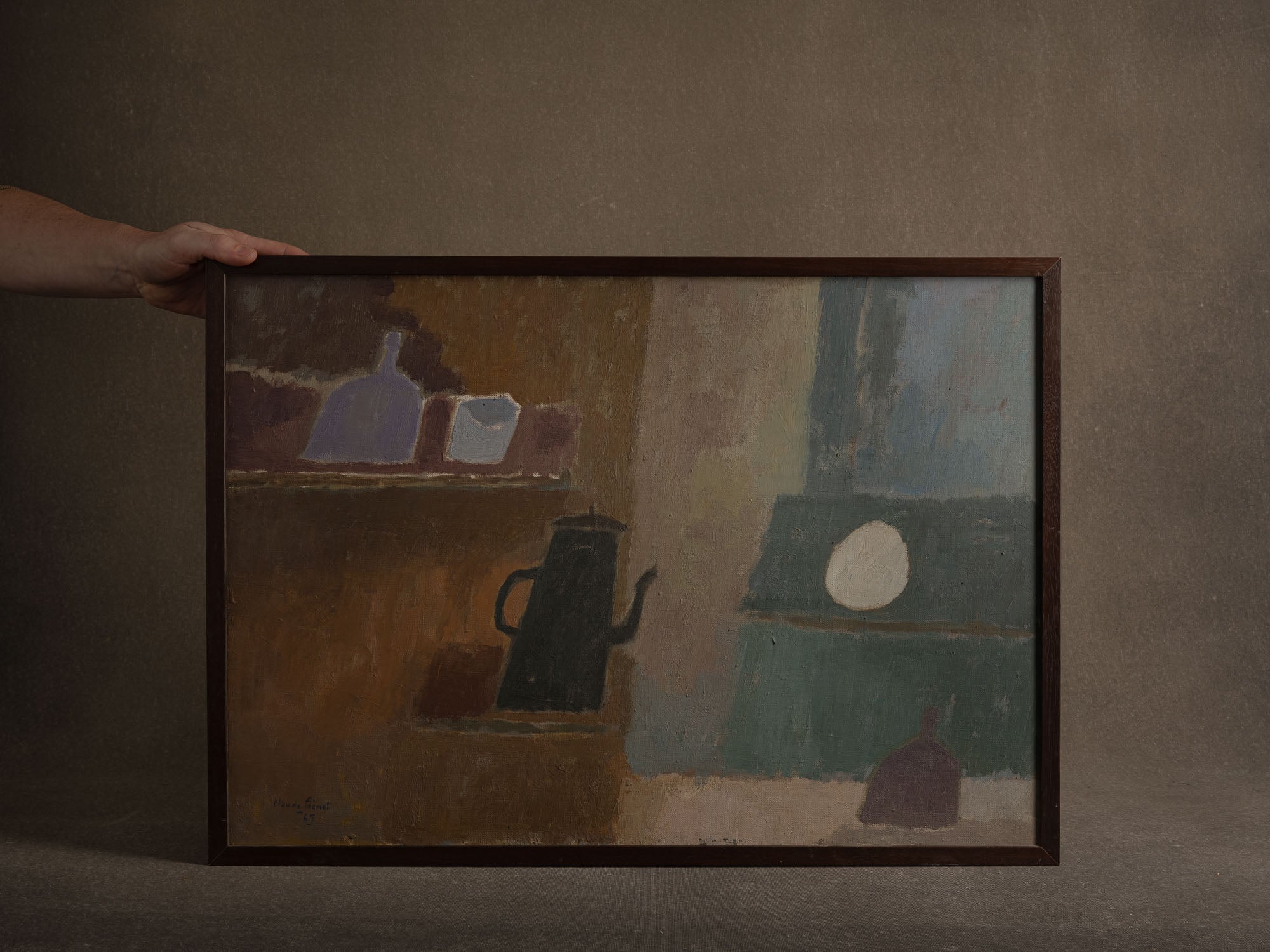 Vie silencieuse, huile sur toile de Claude Foënet, France (1965)..Silent life, oil on canvas by Claude Foënet, France (1965)