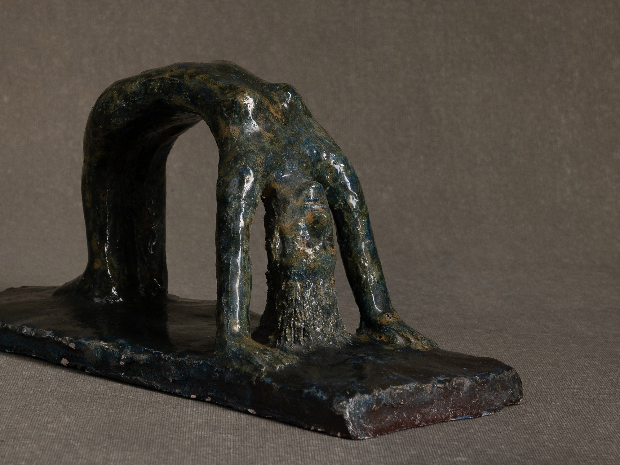 Sculpture, le cirque "Acrobate renversé" par Fernand Joris, Belgique (1951-66)..Unique outsider art clay sculpture, the circus "acrobate renversé" by Fernand Joris, Belgium (1951-66)