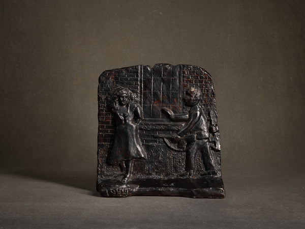 Sculpture en bas‑relief "La collaboratrice" par Fernand Joris, Belgique (1957)..Unique outsider art clay WW2 sculpture "la collaboratrice" by Fernand Joris, Belgium (1957)