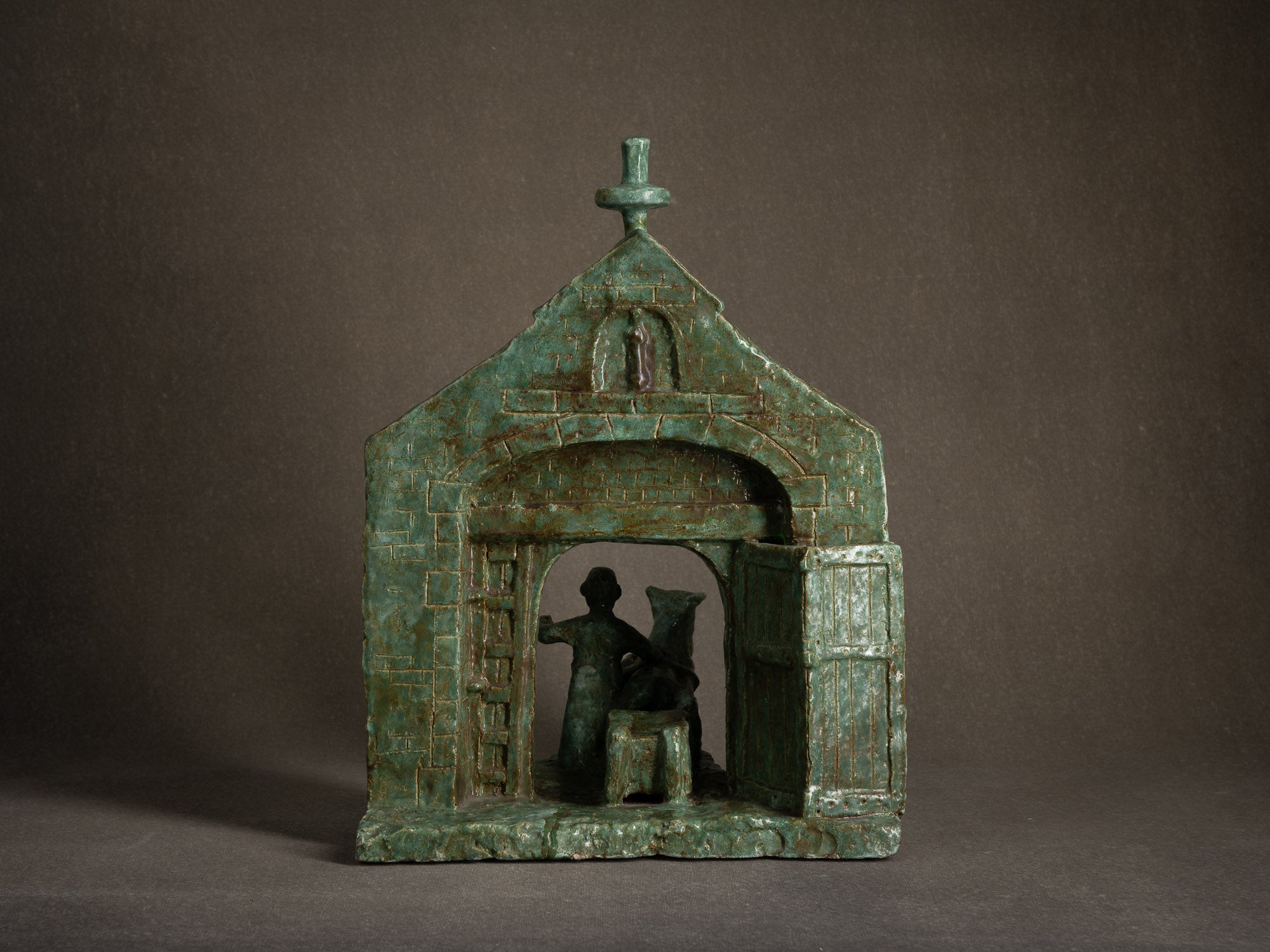 Sculpture "La Portelette de Lobbes" par Fernand Joris, Belgique (1951-66)..Unique outsider art clay sculpture "La Portelette de Lobbes" by Fernand Joris, Belgium (1951-66)