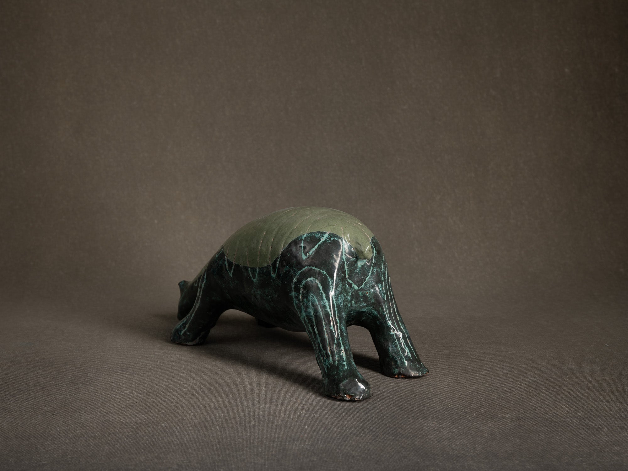 Sculpture "Dinosaure carapaçonné" par Fernand Joris, Belgique (1951-66)..Unique outsider art clay sculpture "dinosaurus" by Fernand Joris, Belgium (1951-66)