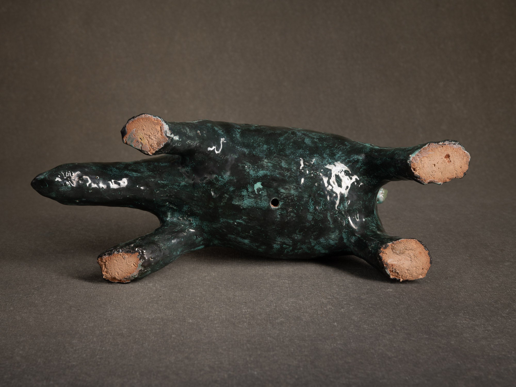 Sculpture "Dinosaure carapaçonné" par Fernand Joris, Belgique (1951-66)..Unique outsider art clay sculpture "dinosaurus" by Fernand Joris, Belgium (1951-66)