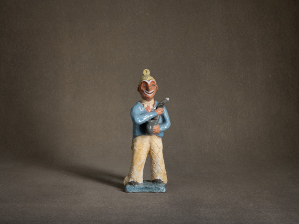 Sculpture, le cirque "Clown saxophoniste" par Fernand Joris, Belgique (1951-66)..Unique outsider art clay sculpture, the circus "saxophonist clown" by Fernand Joris, Belgium (1951-66)