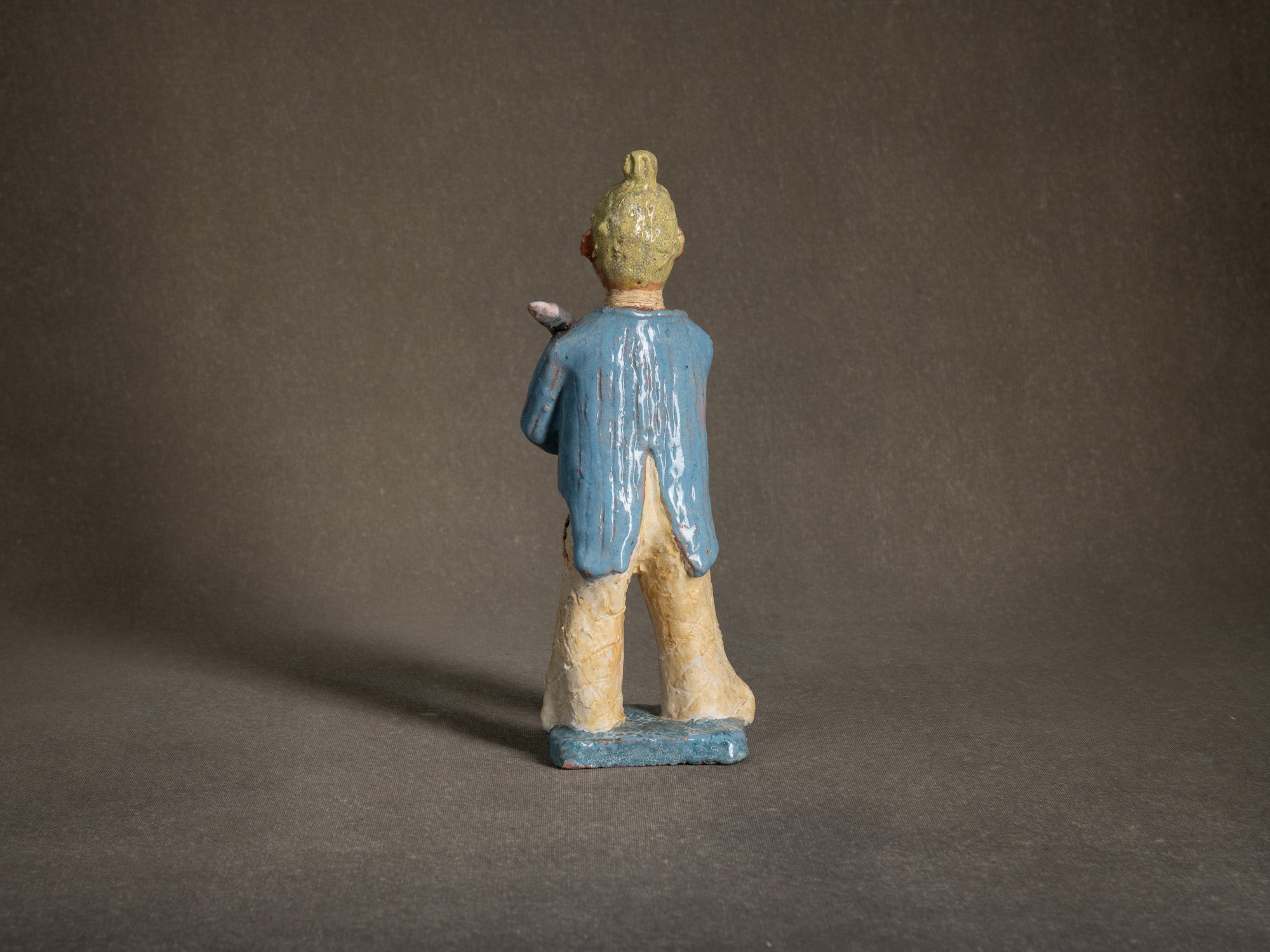 Sculpture, le cirque "Clown saxophoniste" par Fernand Joris, Belgique (1951-66)..Unique outsider art clay sculpture, the circus "saxophonist clown" by Fernand Joris, Belgium (1951-66)