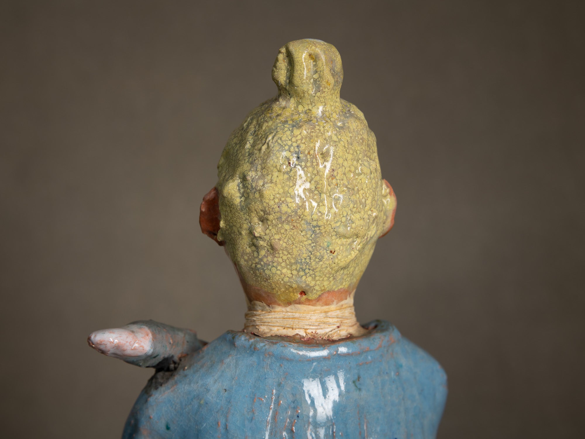 Sculpture, le cirque "Clown saxophoniste" par Fernand Joris, Belgique (1951-66)..Unique outsider art clay sculpture, the circus "saxophonist clown" by Fernand Joris, Belgium (1951-66)