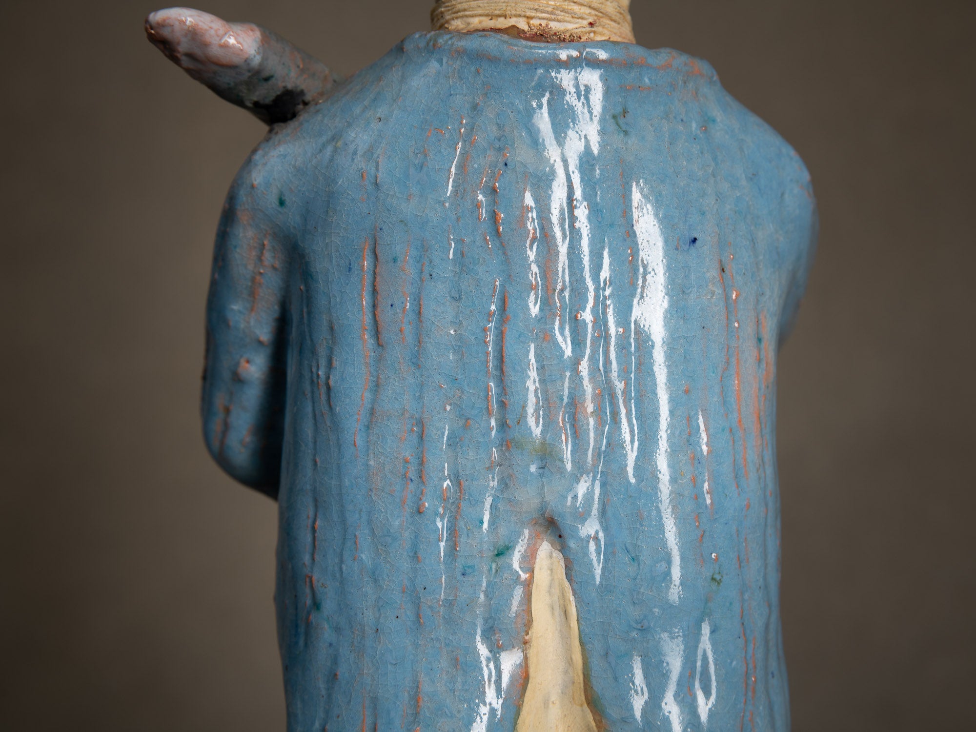 Sculpture, le cirque "Clown saxophoniste" par Fernand Joris, Belgique (1951-66)..Unique outsider art clay sculpture, the circus "saxophonist clown" by Fernand Joris, Belgium (1951-66)