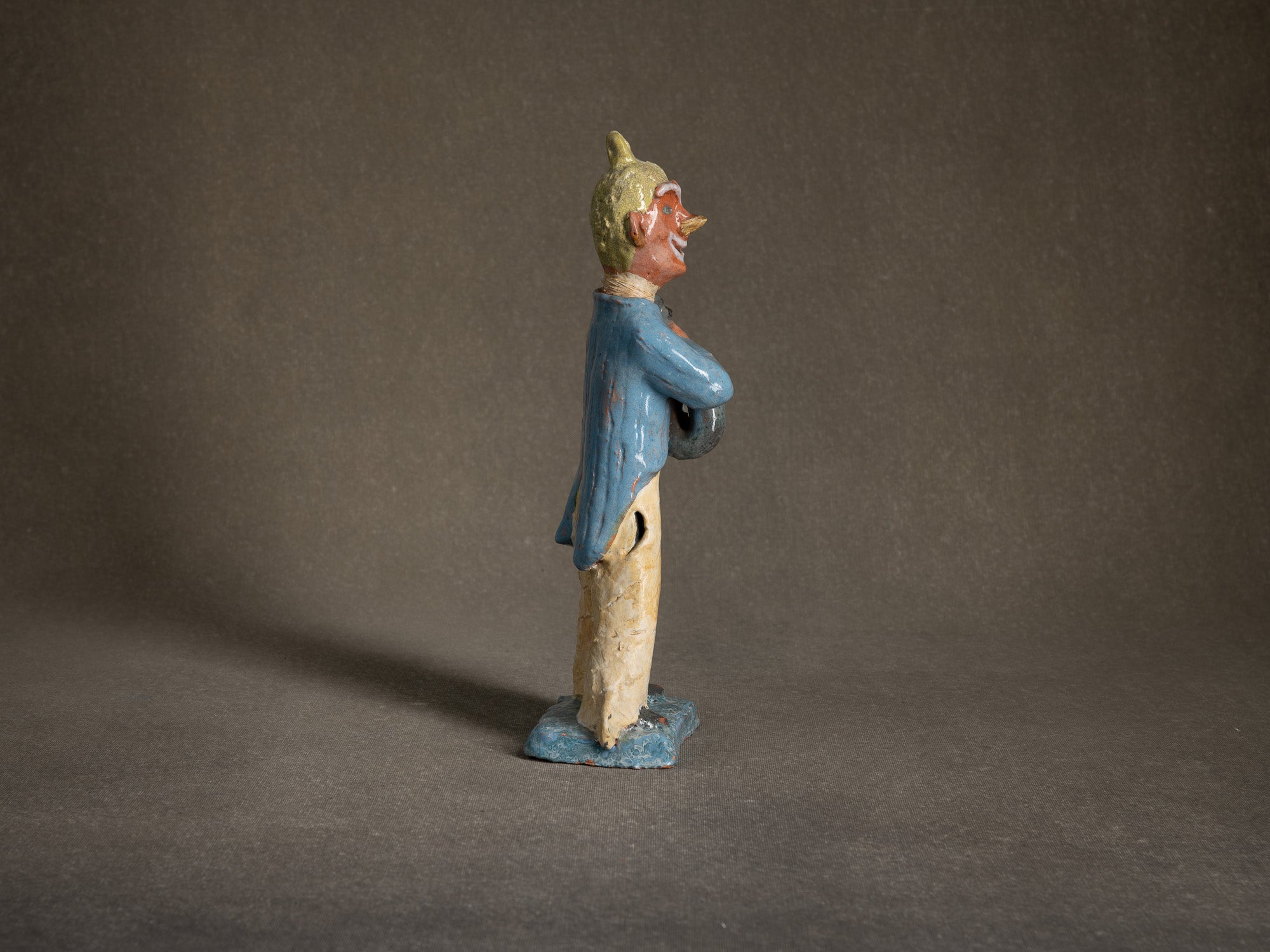 Sculpture, le cirque "Clown saxophoniste" par Fernand Joris, Belgique (1951-66)..Unique outsider art clay sculpture, the circus "saxophonist clown" by Fernand Joris, Belgium (1951-66)