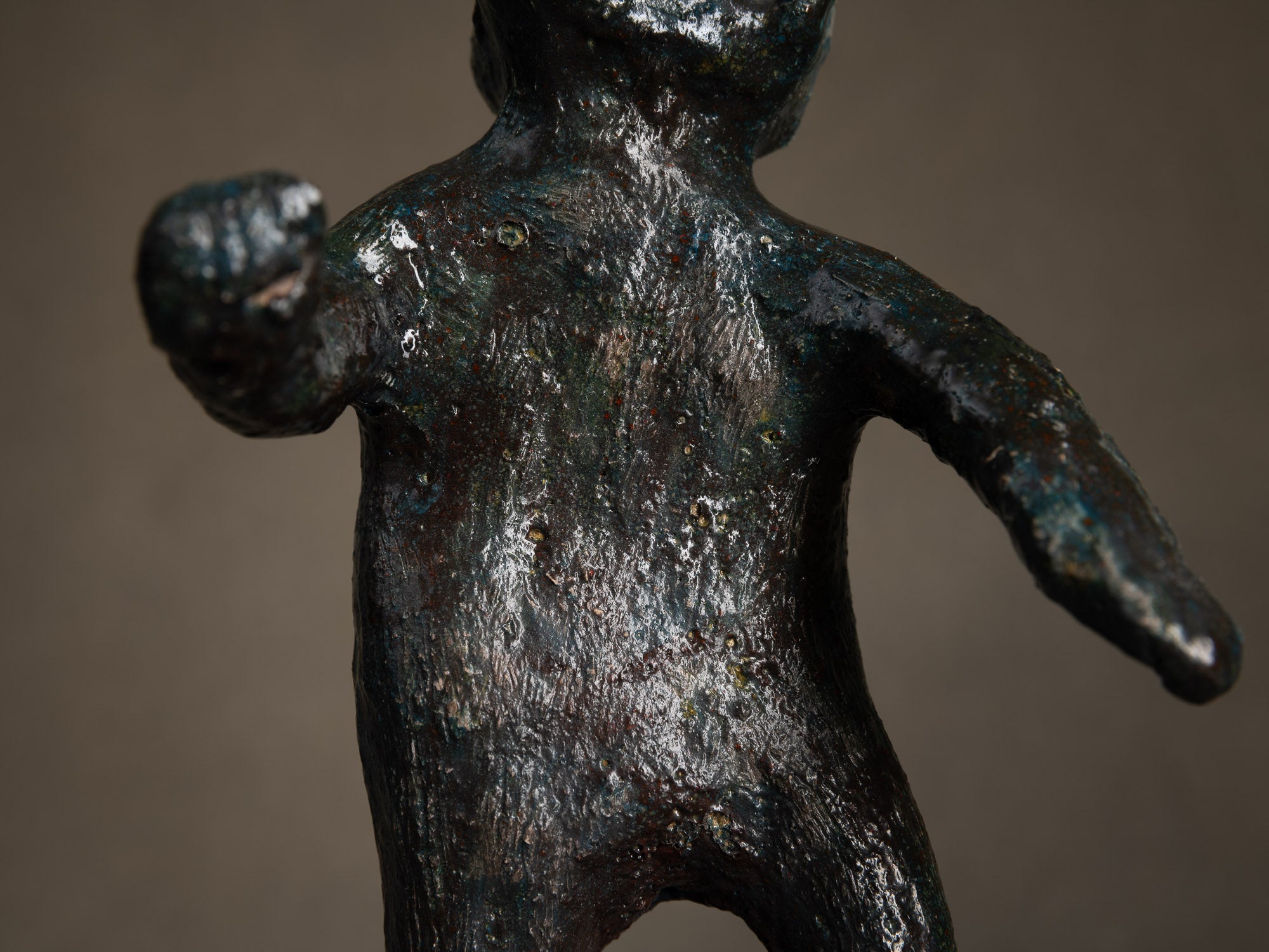 Sculpture, le cirque "Singe musicien" par Fernand Joris, Belgique (1951-66)..Unique outsider art clay sculpture, the circus "musician monkey" by Fernand Joris, Belgium (1951-66)