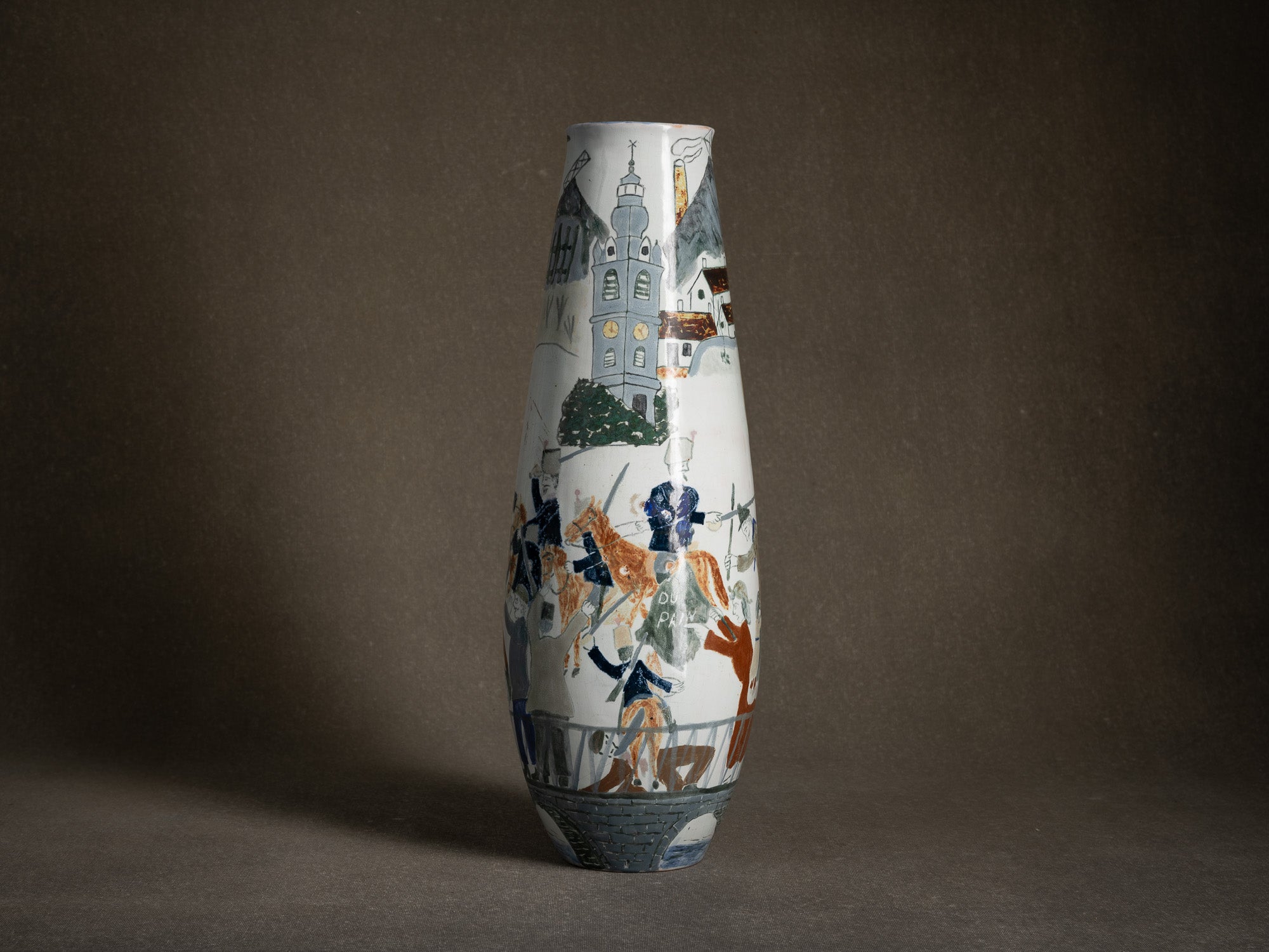 Important vase historié "Les révoltes ouvrières de 1886" par Fernand Joris, Belgique (1951-66)..Unique outsider art clay vase "les révoltes ouvrières de 1886" by Fernand Joris, Belgium (1951-66)