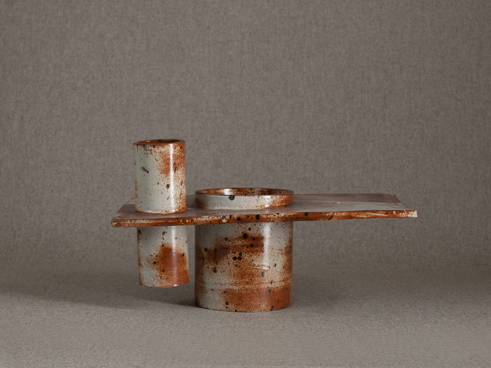 Rare vase double pour l'ikebana par Daniel Sarver, France (vers 1970)..Rare double vase for ikebana by Daniel Sarver, France (circa 1970)
