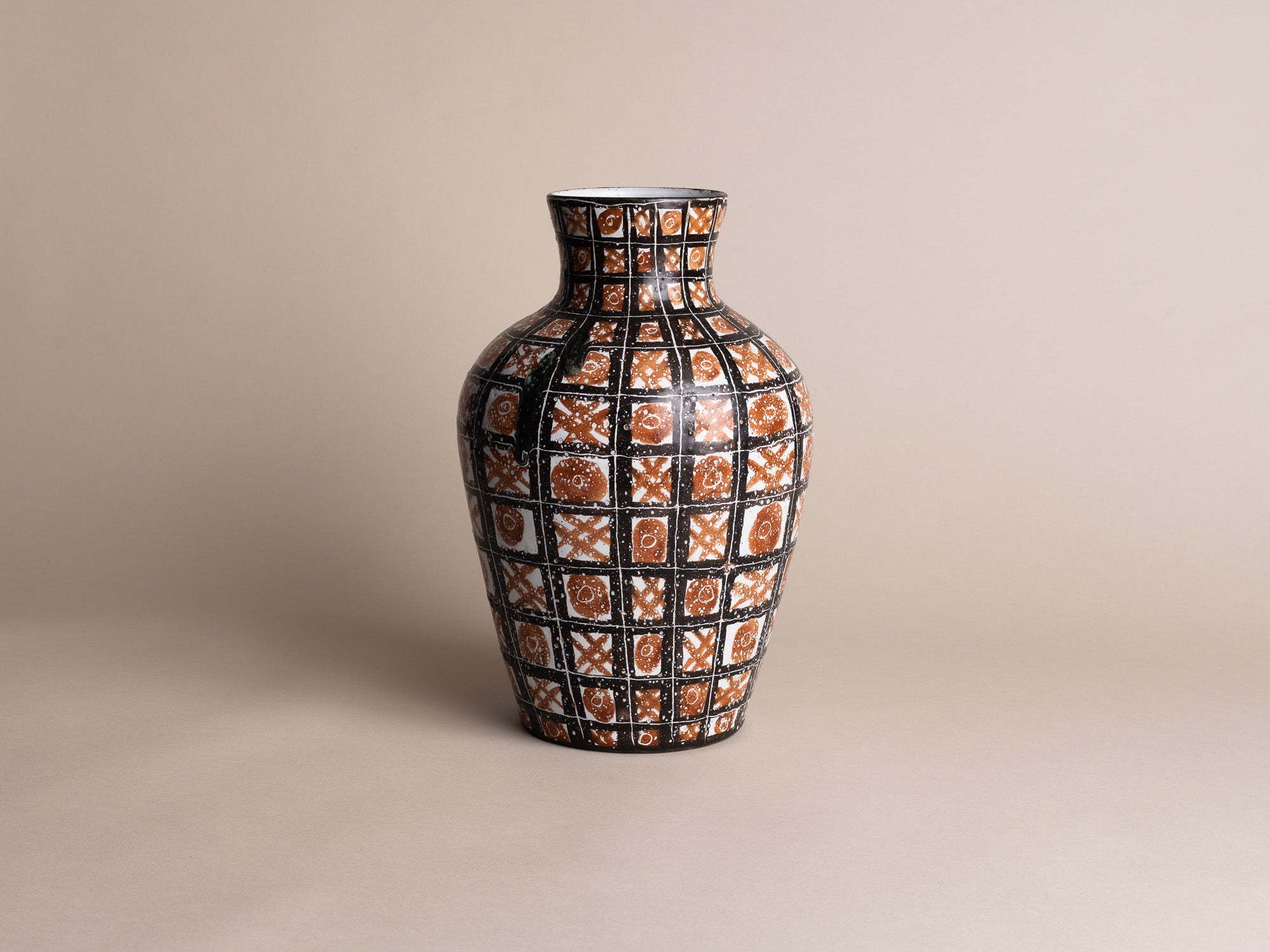 Rare grand vase de Robert Picault, France (vers 1948)..Large striped vase by Robert Picault, France (circa 1948)