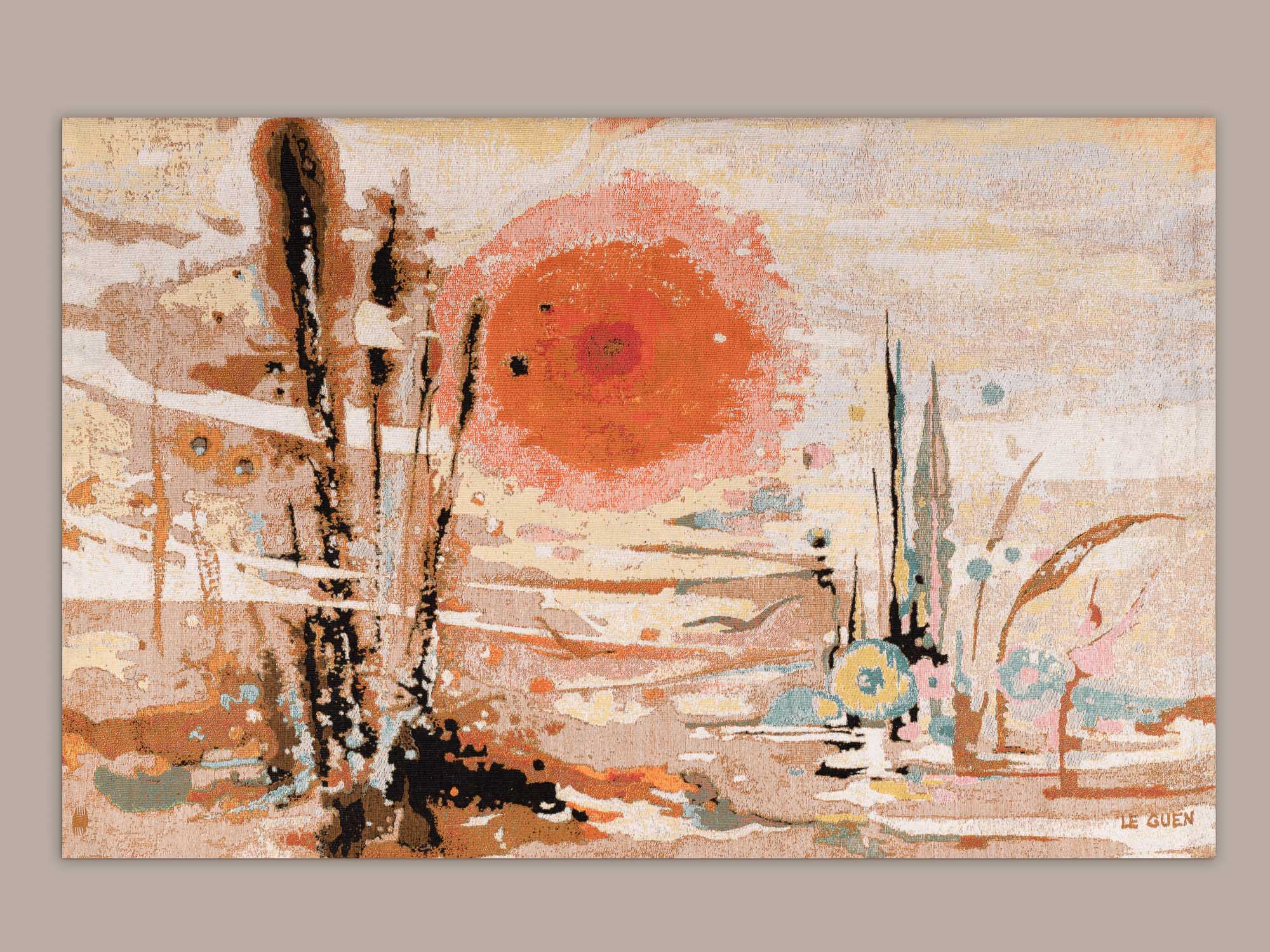 Tapisserie "Soleil d'or" de Thérèse Le Guen pour Robert Four, France (vers 1965)..Wall tapestry "soleil d'or" by Thérèse Le Guen for Robert Four, France (circa 1965)