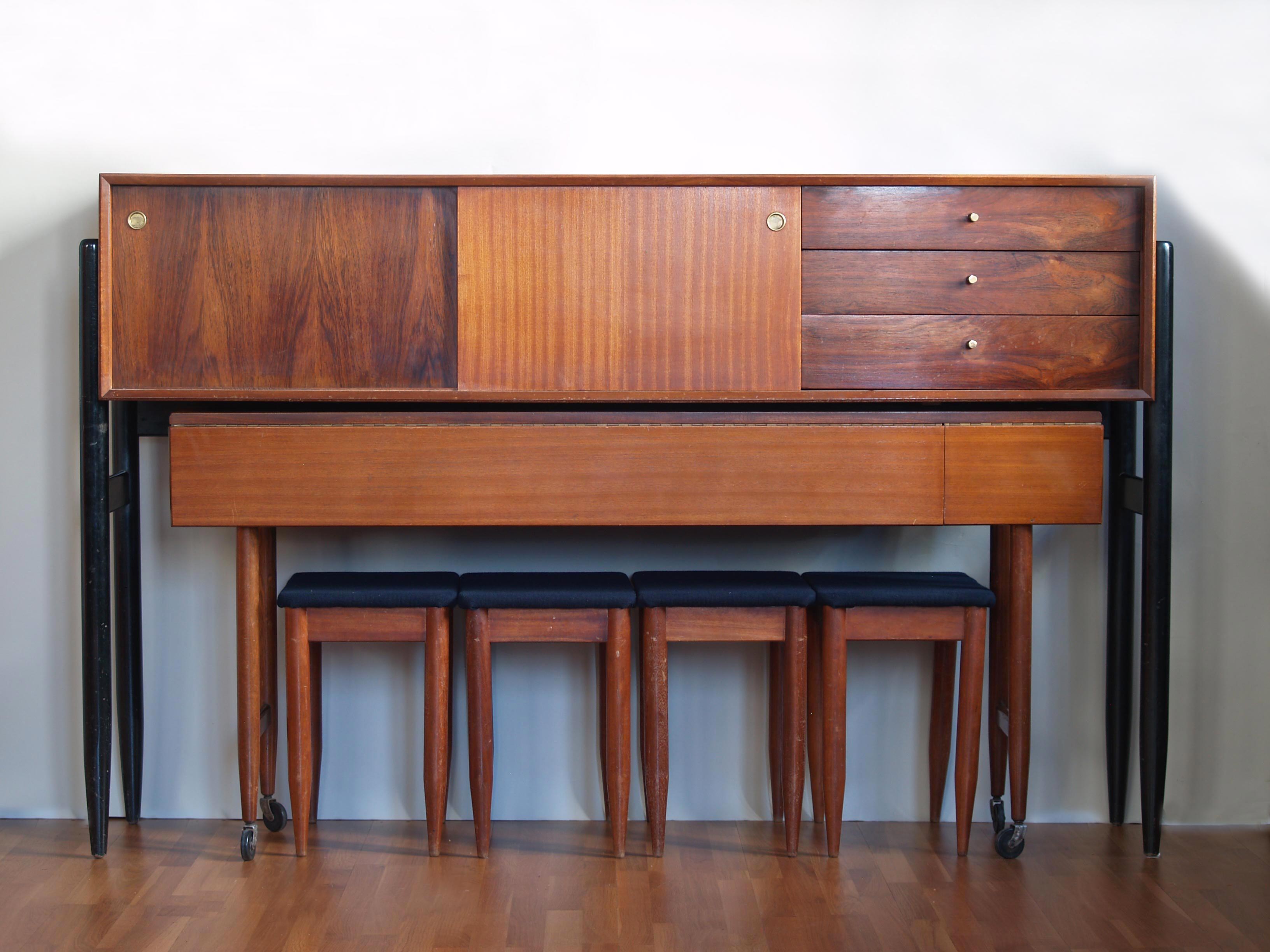 Rare unité multifonction, enfilade & salle‑à‑manger par Arthur Edwards pour White & Newton Ltd, Royaume‑Uni (vers 1958)..Rare Unit combo, Sideboard & Dining Room set by Arthur Edwards for White & Newton Ltd, United Kingdom (ca. 1958)