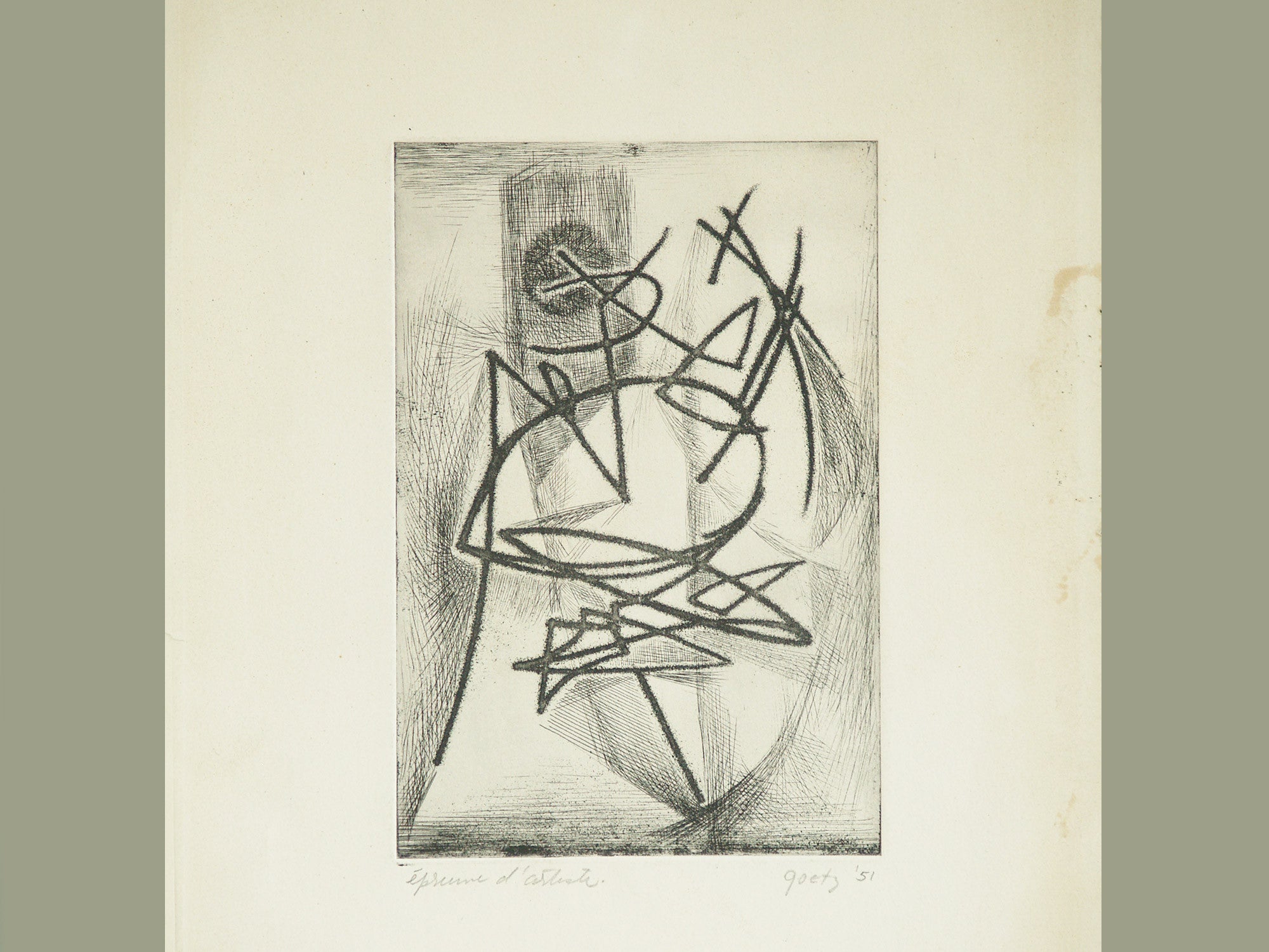 Eau-forte abstraction d’Henri Goetz, France (1951)..Abstraction Aquaforte Etching by Henri Goetz, France (1951)