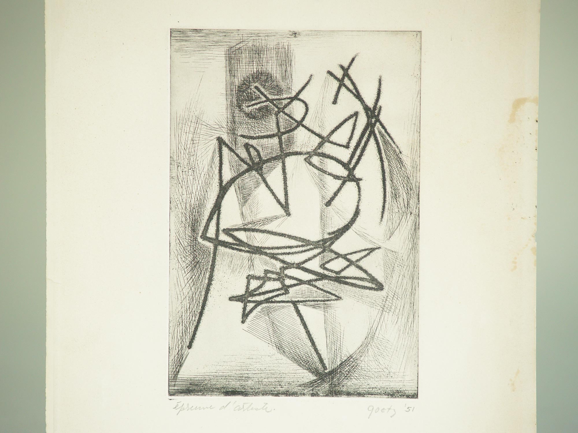 Eau-forte abstraction d’Henri Goetz, France (1951)..Abstraction Aquaforte Etching by Henri Goetz, France (1951)