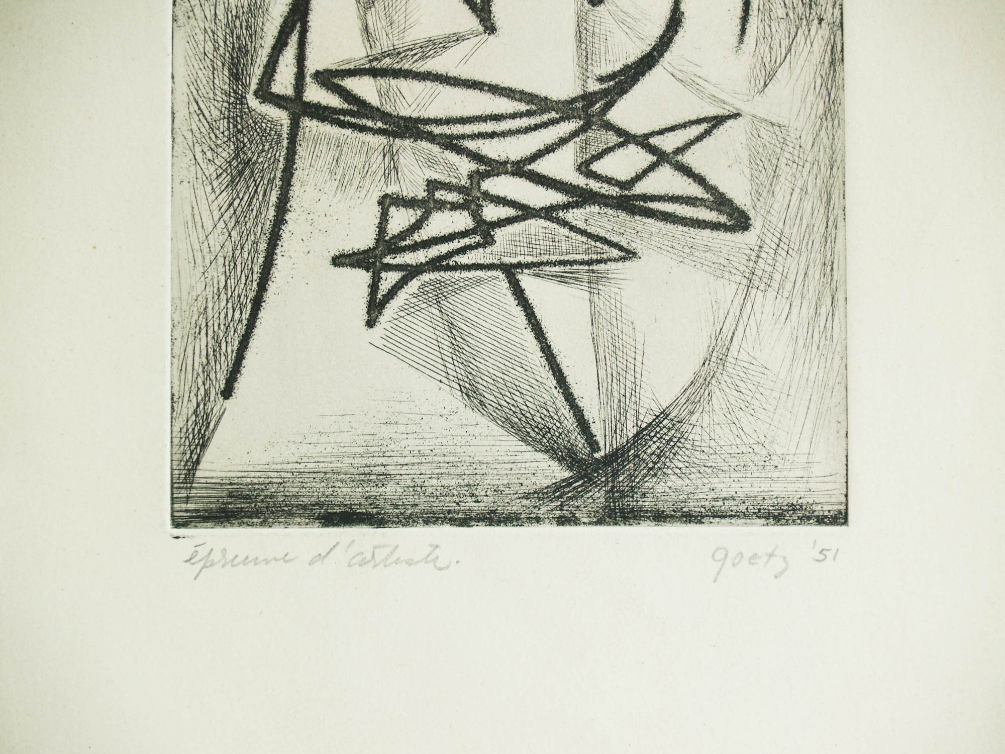 Eau-forte abstraction d’Henri Goetz, France (1951)..Abstraction Aquaforte Etching by Henri Goetz, France (1951)