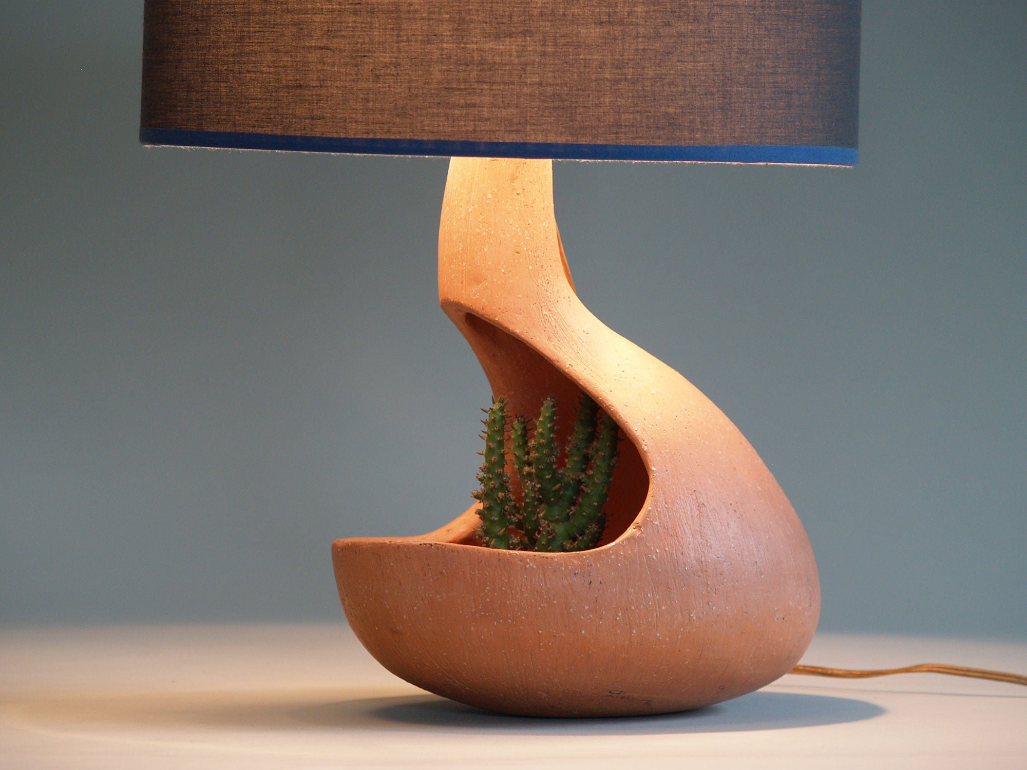 Lampe‑jardinière habitacle biomorphique, France (vers 1955)..Biomorphic Lamp Planter, France (circa 1955)