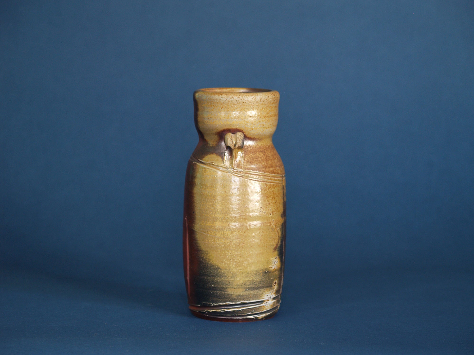 Vase Hanaire scarifié à anses de Bizen, Japon (vers 1980)..Hanaire Bizen ware vase, Japan (ca. 1980)