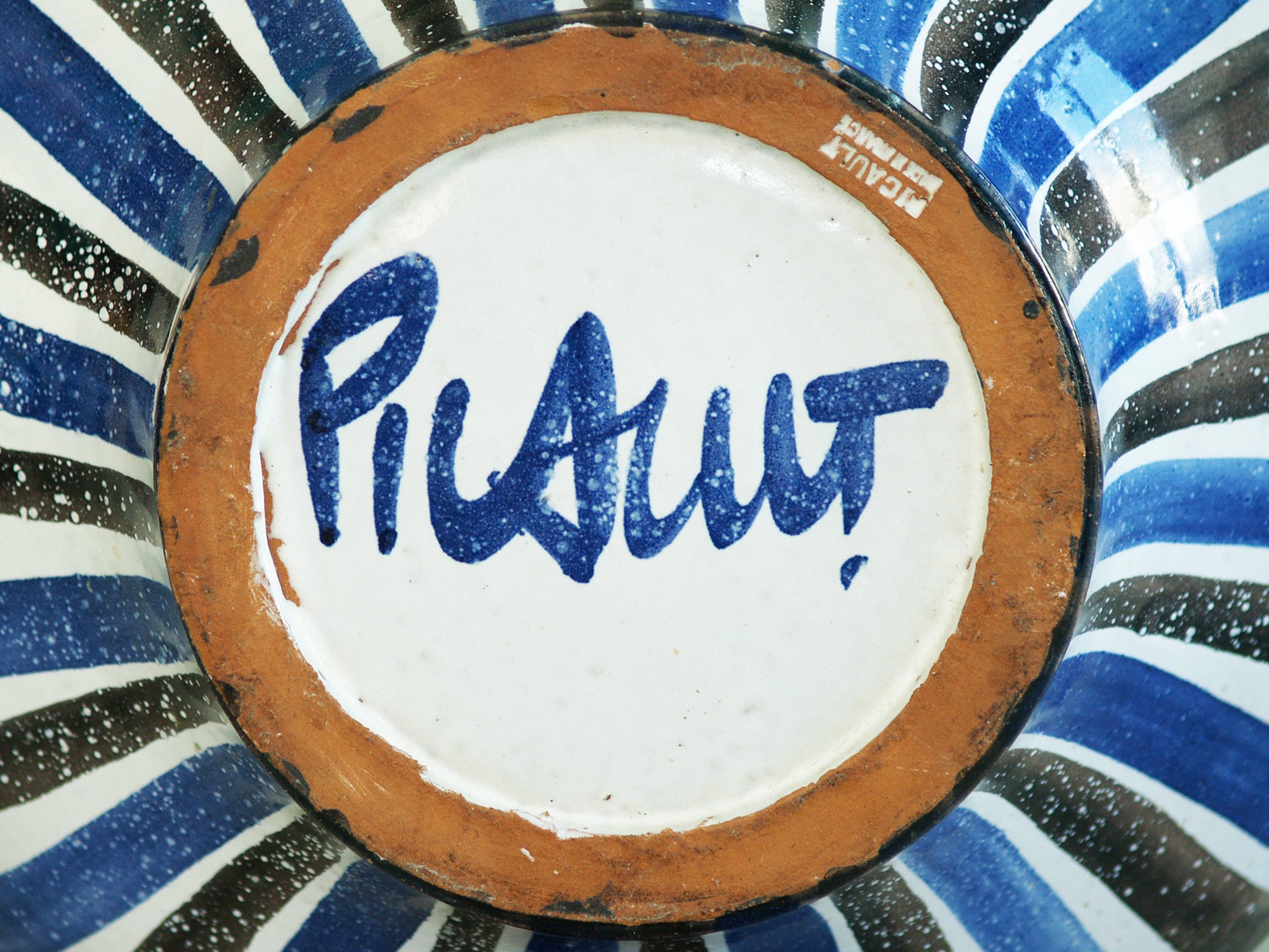 Rare grande coupe de Robert Picault, France (vers 1949)..Large striped Bowl by Robert Picault, France (circa 1949)