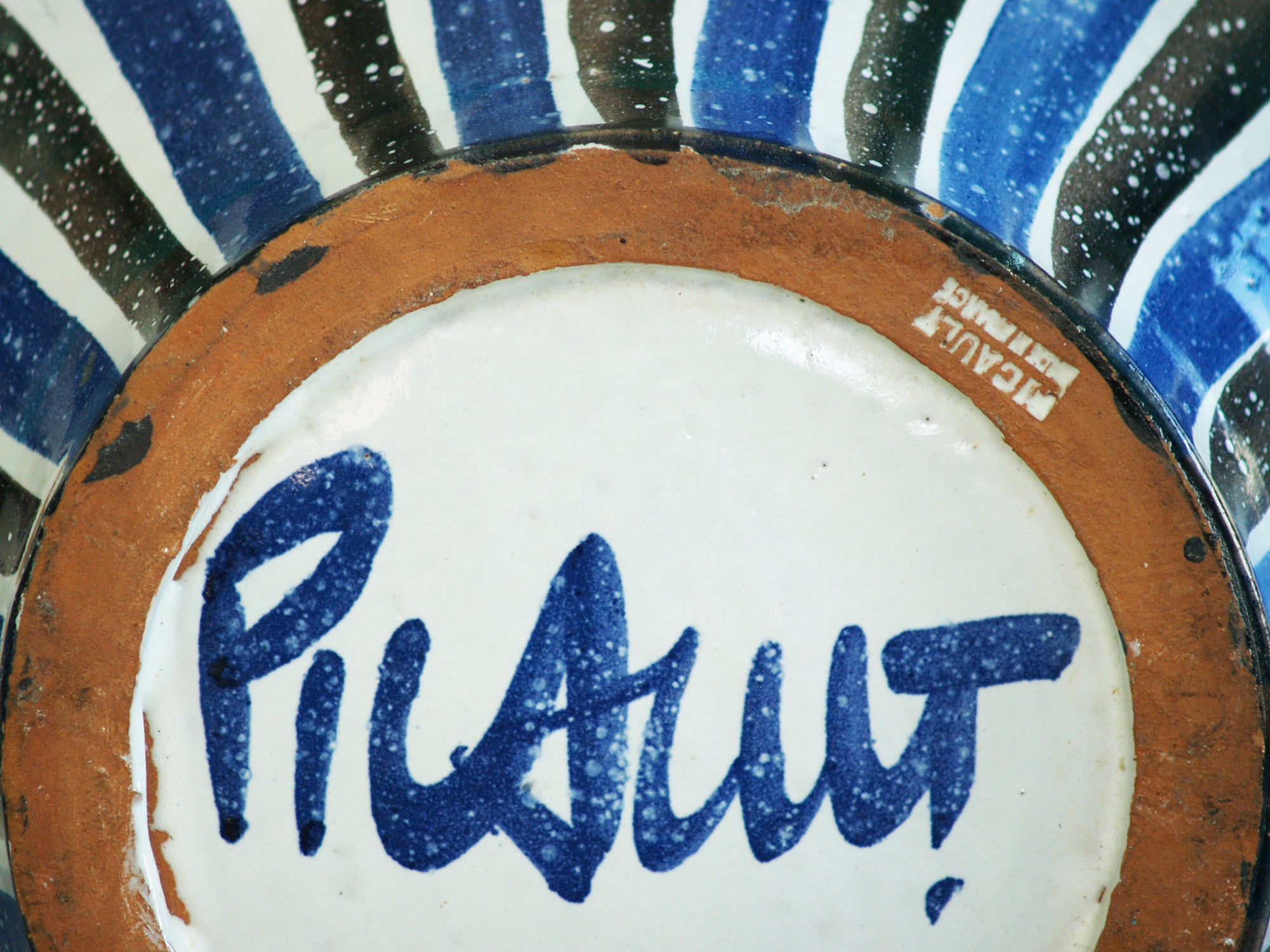 Rare grande coupe de Robert Picault, France (vers 1949)..Large striped Bowl by Robert Picault, France (circa 1949)