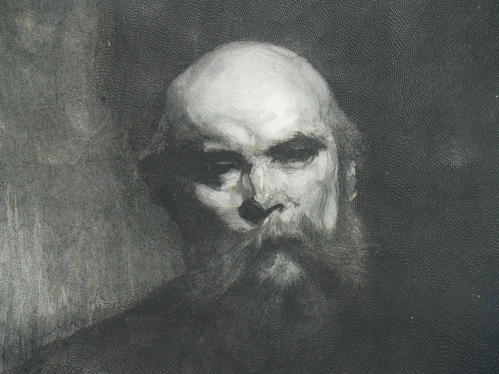 Estampe Paul Verlaine d’après Eugène Carrière, France (vers 1890)..Woodcut Paul Verlaine from Eugène Carrière, France (circa 1890)