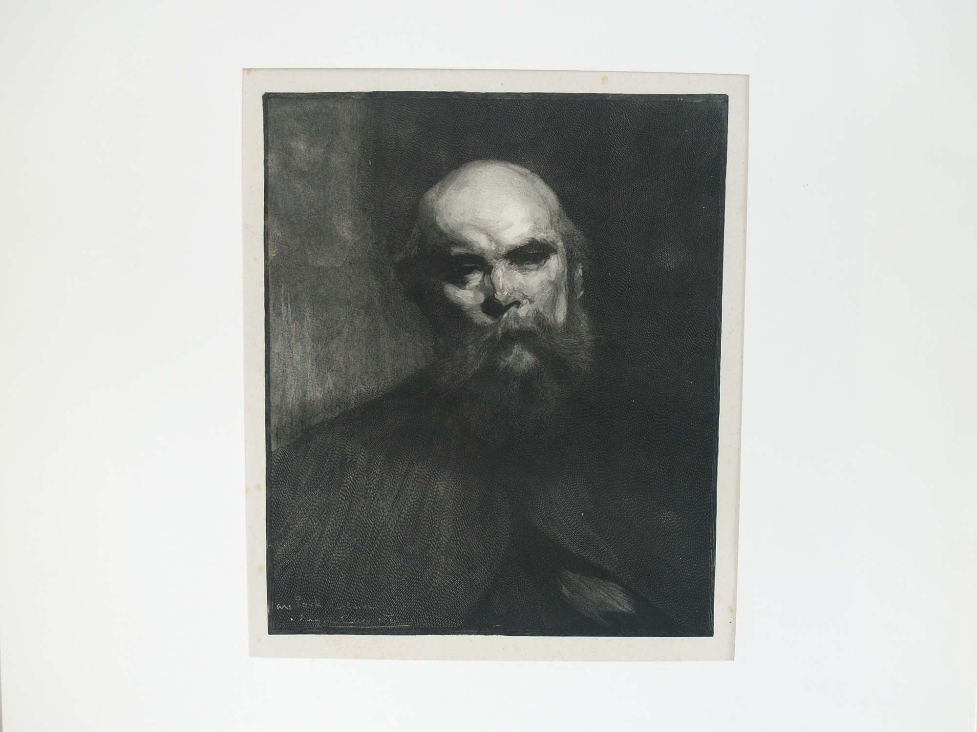 Estampe Paul Verlaine d’après Eugène Carrière, France (vers 1890)..Woodcut Paul Verlaine from Eugène Carrière, France (circa 1890)