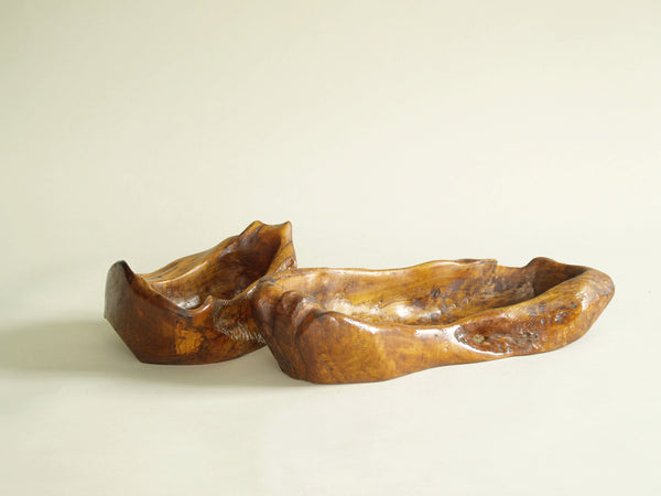 Rare ensemble de coupes monoxyles de forme libre par Hardoin, France (1977)..Set of freeform carved bowls by Hardoin, France (1977)