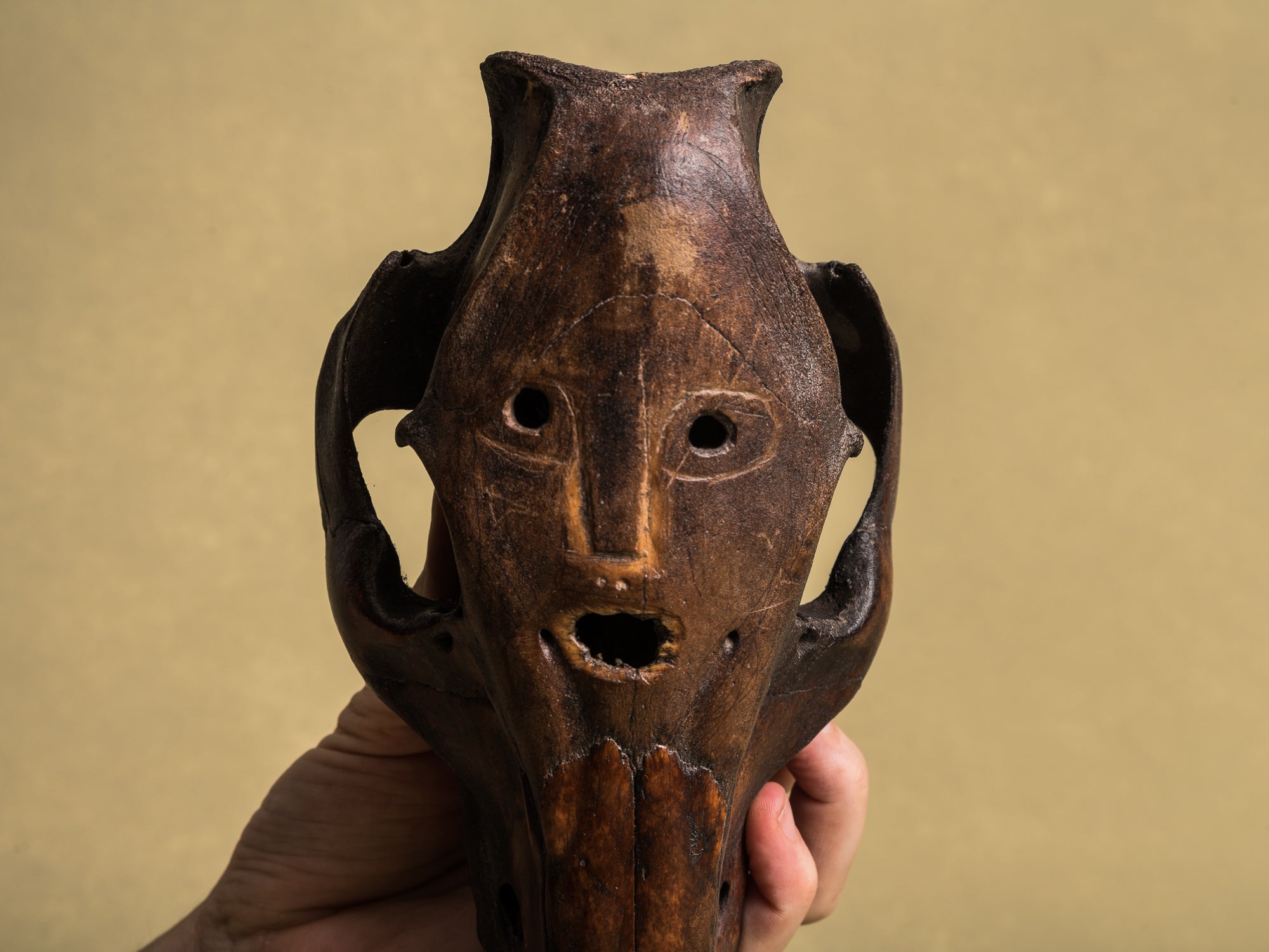 Masques‑crânes cérémoniels totémiques de l'ethnie Atoni, Timor occidental (XXe siècle)..Set of 5 ceremonial Atoni's totemic skull masks, West Timor (XXth century)