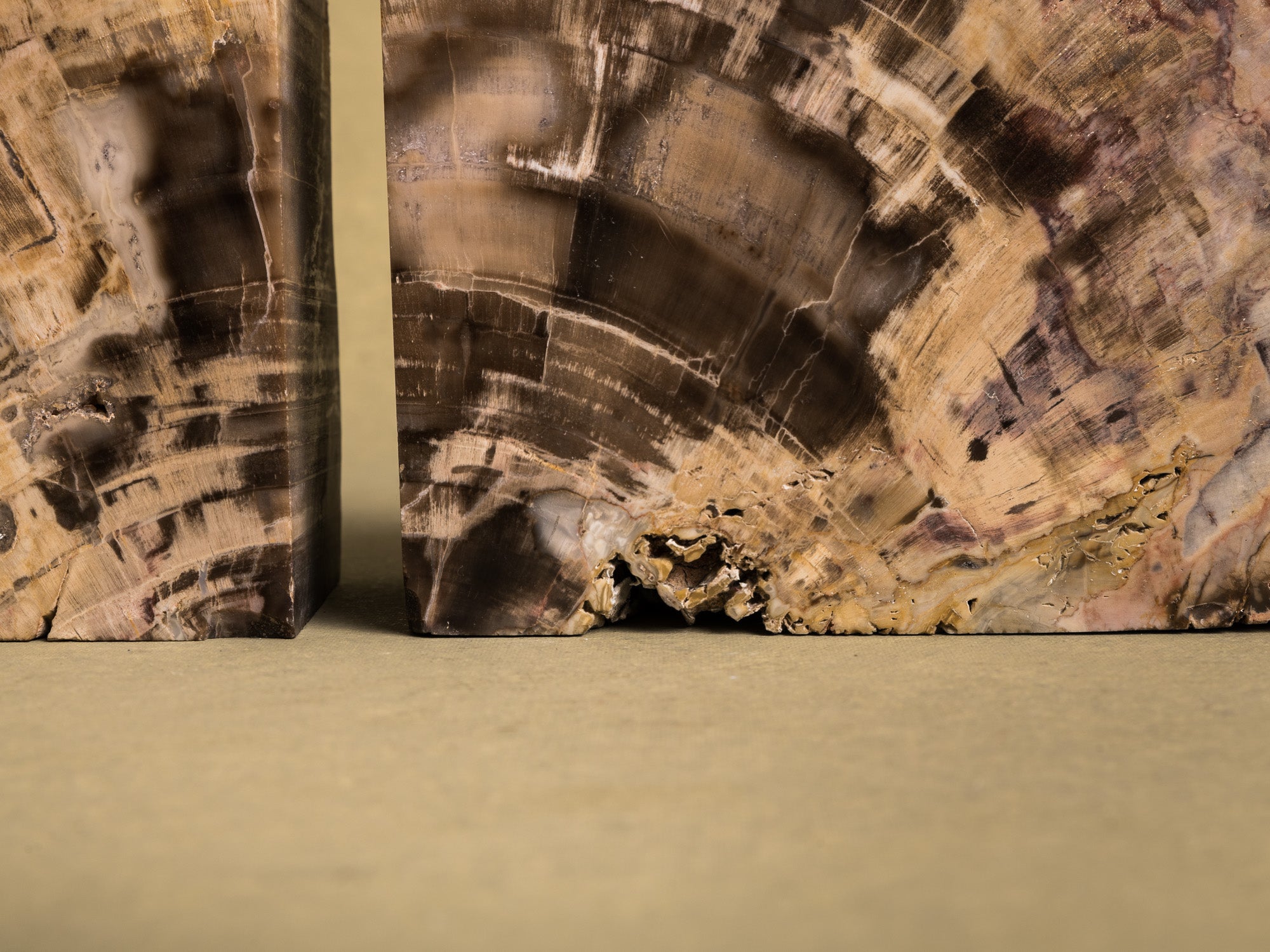 Curiosité, Serre‑livres en bois fossilisé monolithe, France (vers 1970)..Curiosity, "brutalist" bookend in fossilized wood, France (circa 1970)