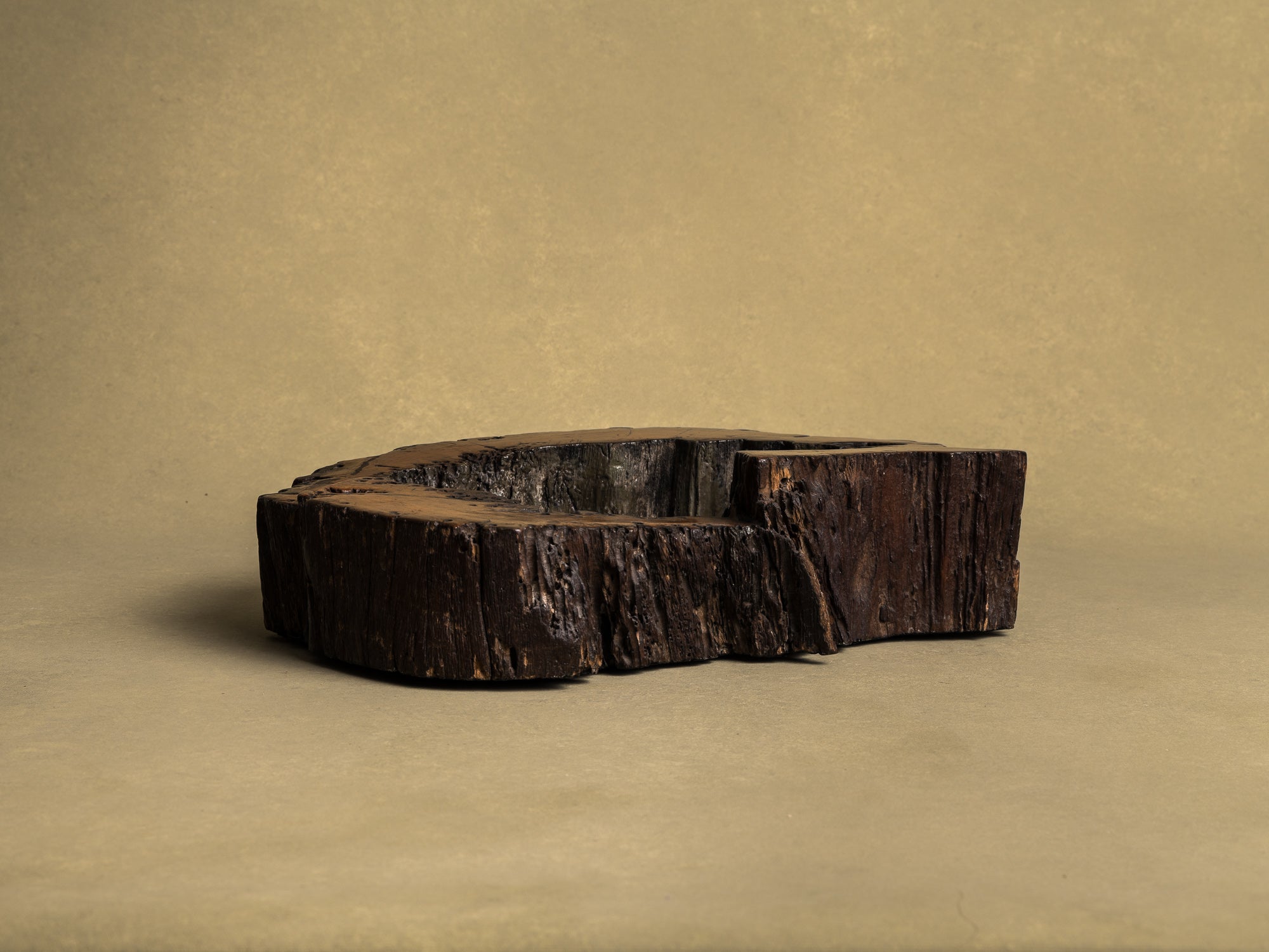 Importante coupe / support en bois de keyaki pour l'ikebana, Japon (vers 1850)..Keyaki burl wood ikebana stand vase, Japan (circa 1850)