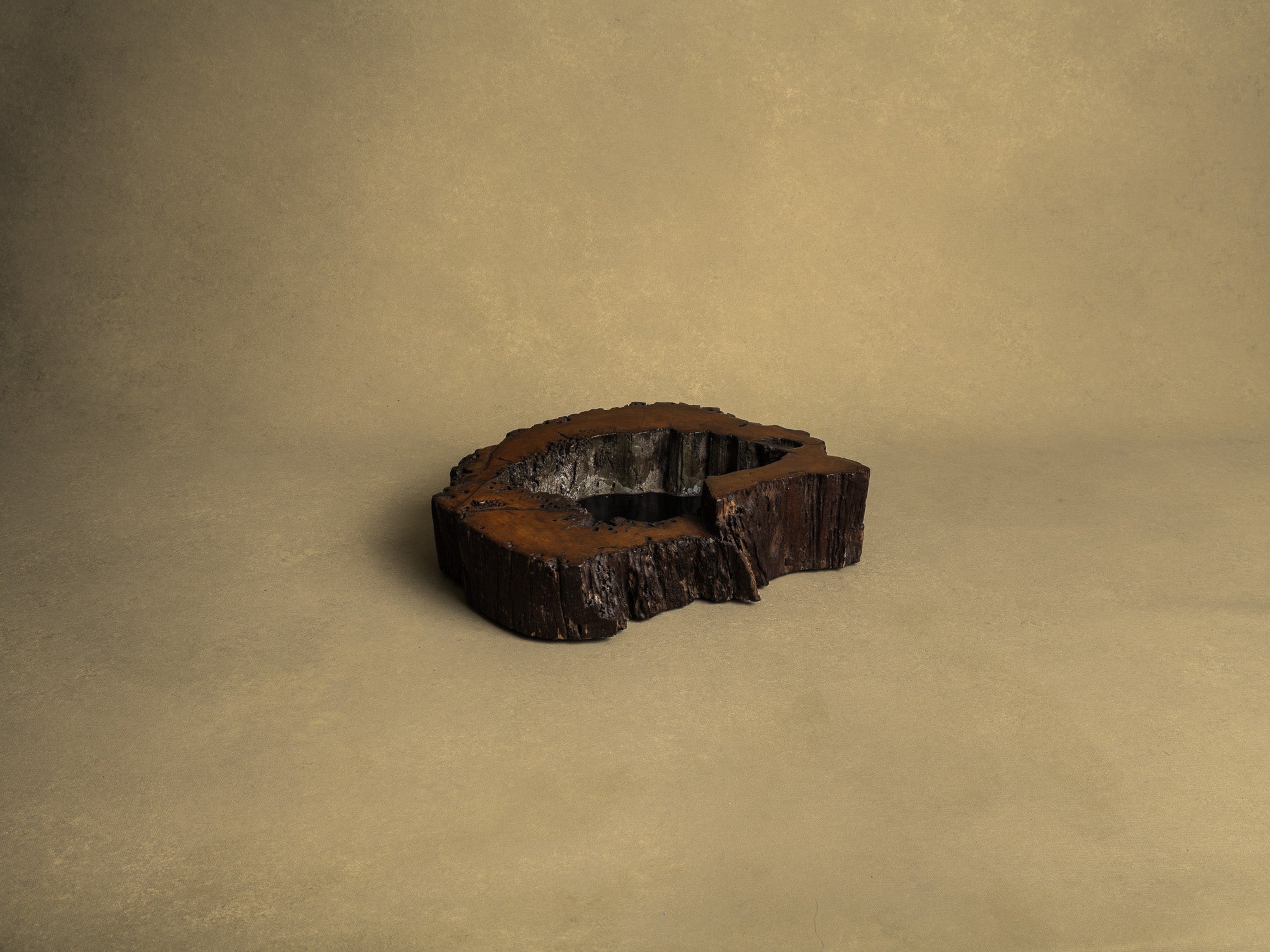 Importante coupe / support en bois de keyaki pour l'ikebana, Japon (vers 1850)..Keyaki burl wood ikebana stand vase, Japan (circa 1850)