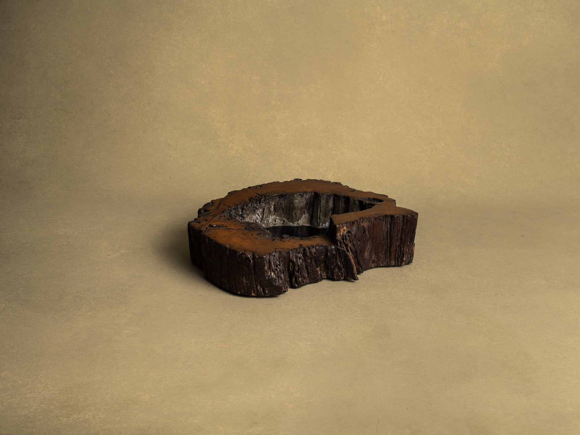 Importante coupe / support en bois de keyaki pour l'ikebana, Japon (vers 1850)..Keyaki burl wood ikebana stand vase, Japan (circa 1850)