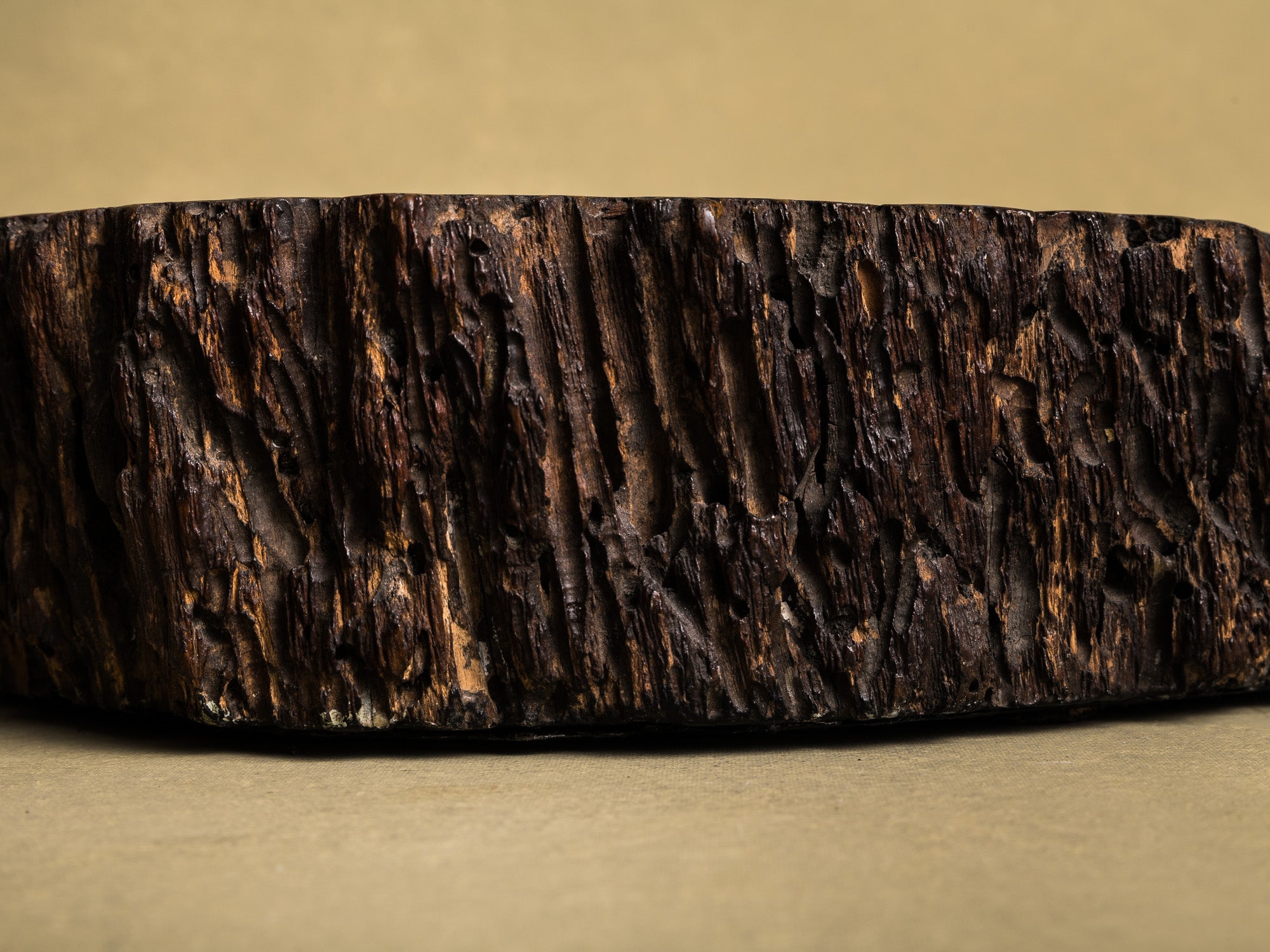 Importante coupe / support en bois de keyaki pour l'ikebana, Japon (vers 1850)..Keyaki burl wood ikebana stand vase, Japan (circa 1850)