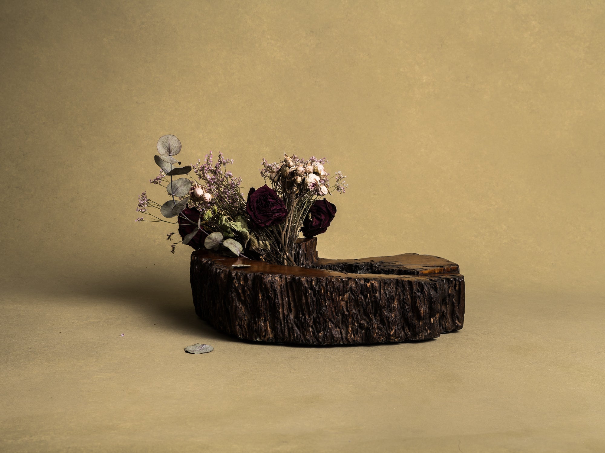 Importante coupe / support en bois de keyaki pour l'ikebana, Japon (vers 1850)..Keyaki burl wood ikebana stand vase, Japan (circa 1850)