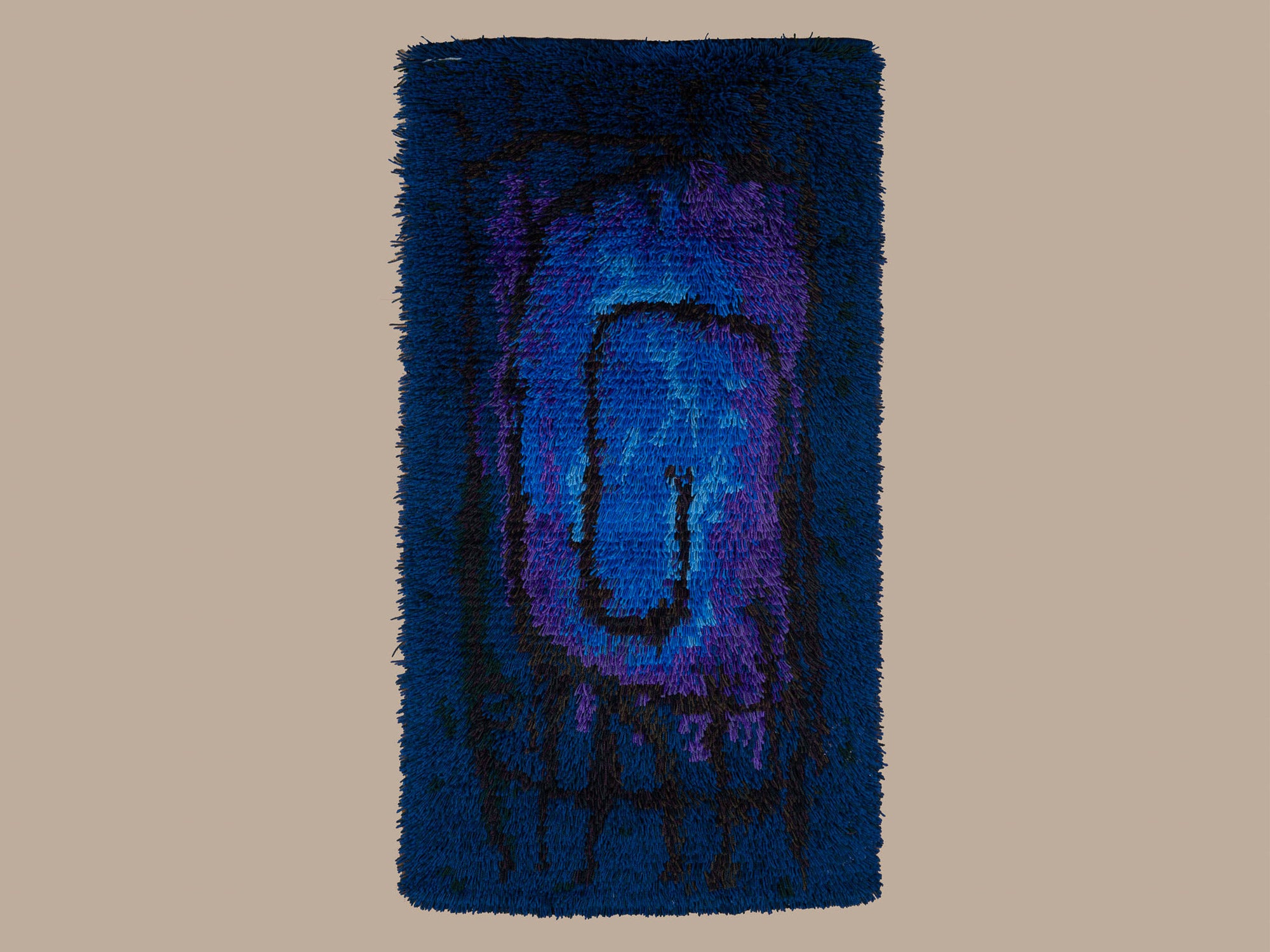 Tapisserie / Tapis Ryijy en laine, Finlande (vers 1968)..Ryijy rug / wall tapestry, Finland (ca. 1968)