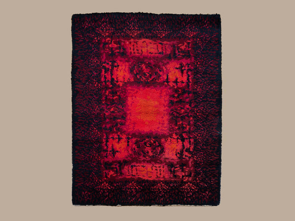Tapisserie / Tapis Ryijy en laine, Finlande (vers 1960)..Ryijy rug / wall tapestry, Finland (ca. 1960)