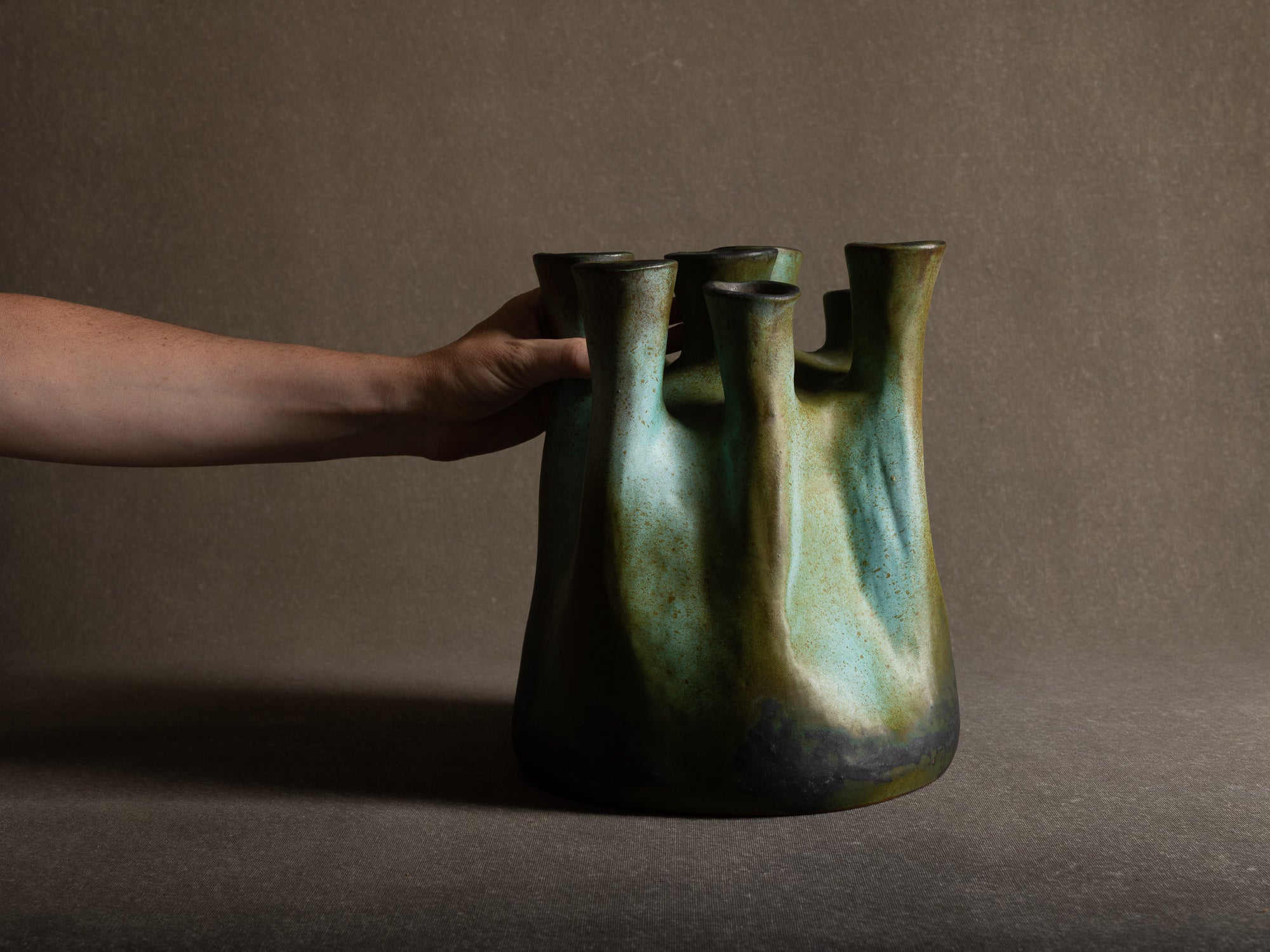 Important vase lichen de Henri‑Georges Dupetit, France (vers 1955)..Outstanding ikebana lichen vase by Henri‑Georges Dupetit, France (circa 1955)