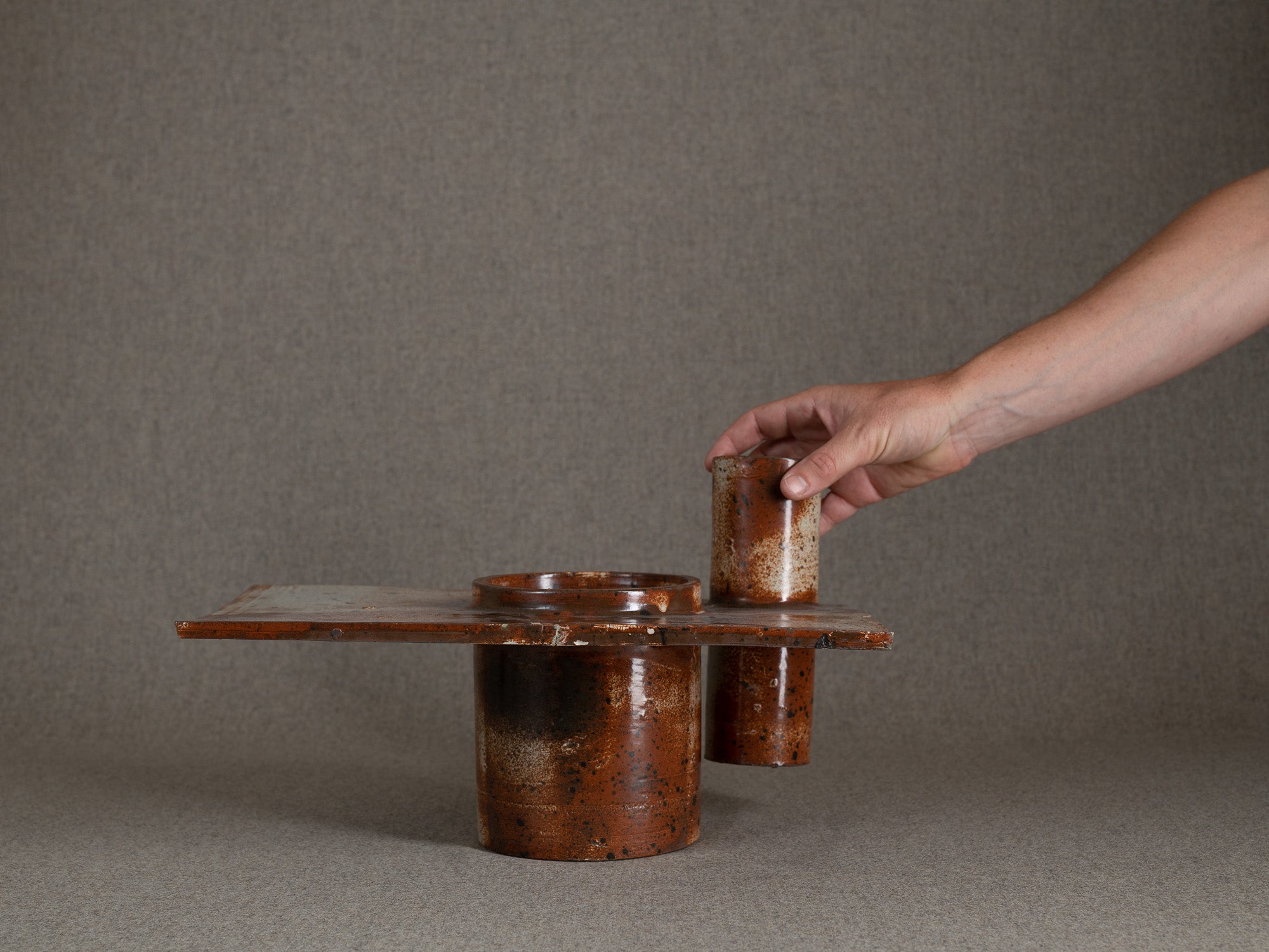 Rare vase double pour l'ikebana par Daniel Sarver, France (vers 1970)..Rare double vase for ikebana by Daniel Sarver, France (circa 1970)