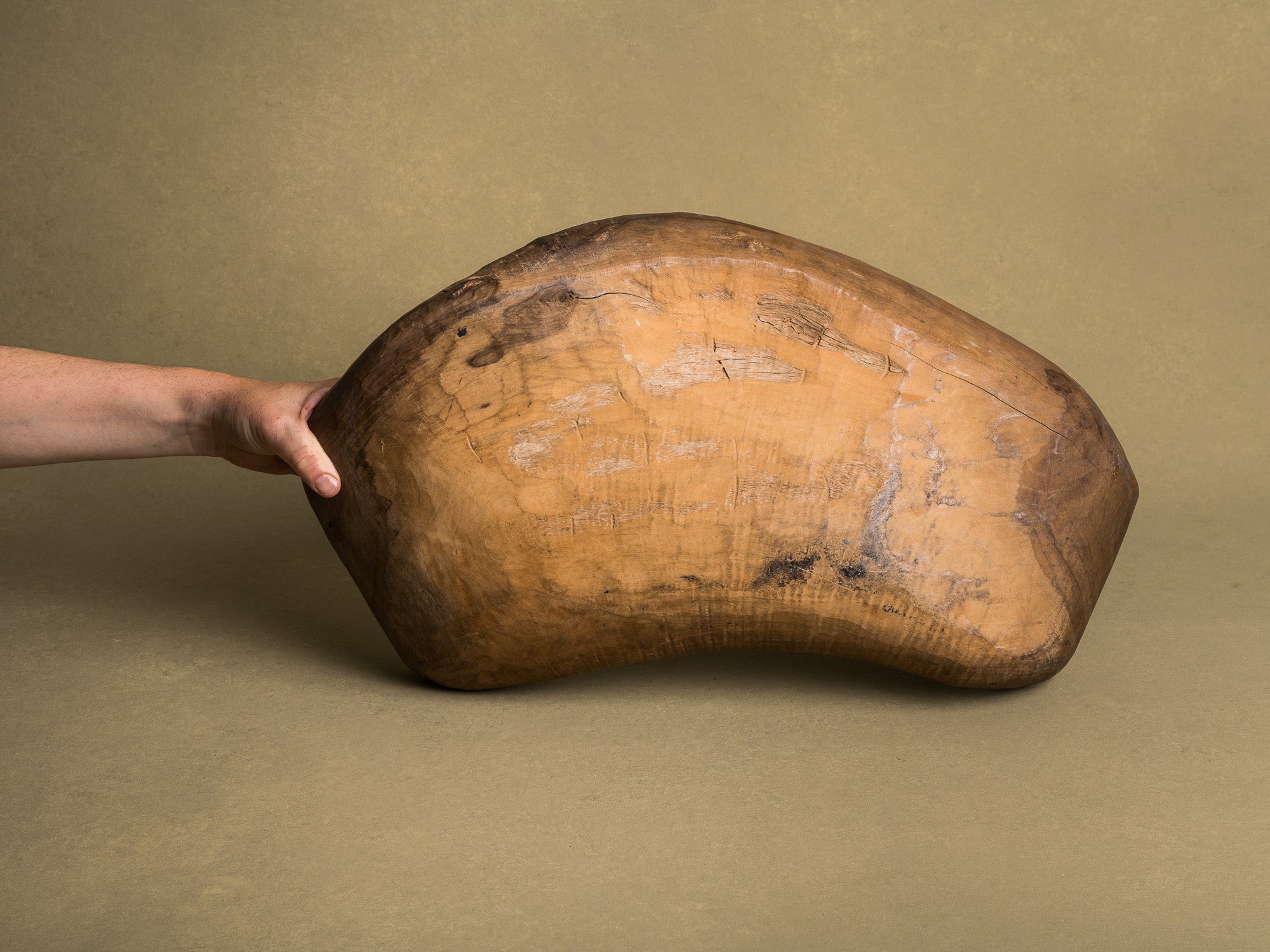 Coupe monoxyle normande en noyer, art paysan, France (XIXe siècle)..Free form carved Norman walnut wooden bowl, Peasant art, France (19th century)