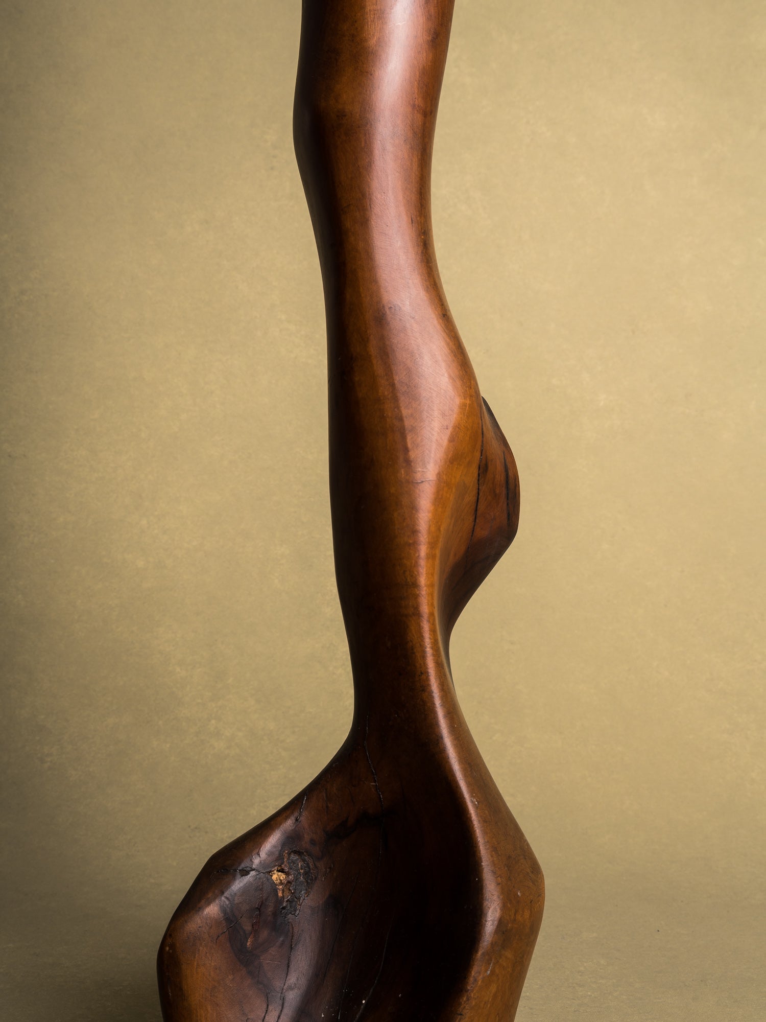 Rare lampe monoxyle monumentale en olivier, France (vers 1950)..Huge Free form biomorphic wood lamp, France (circa 1950)