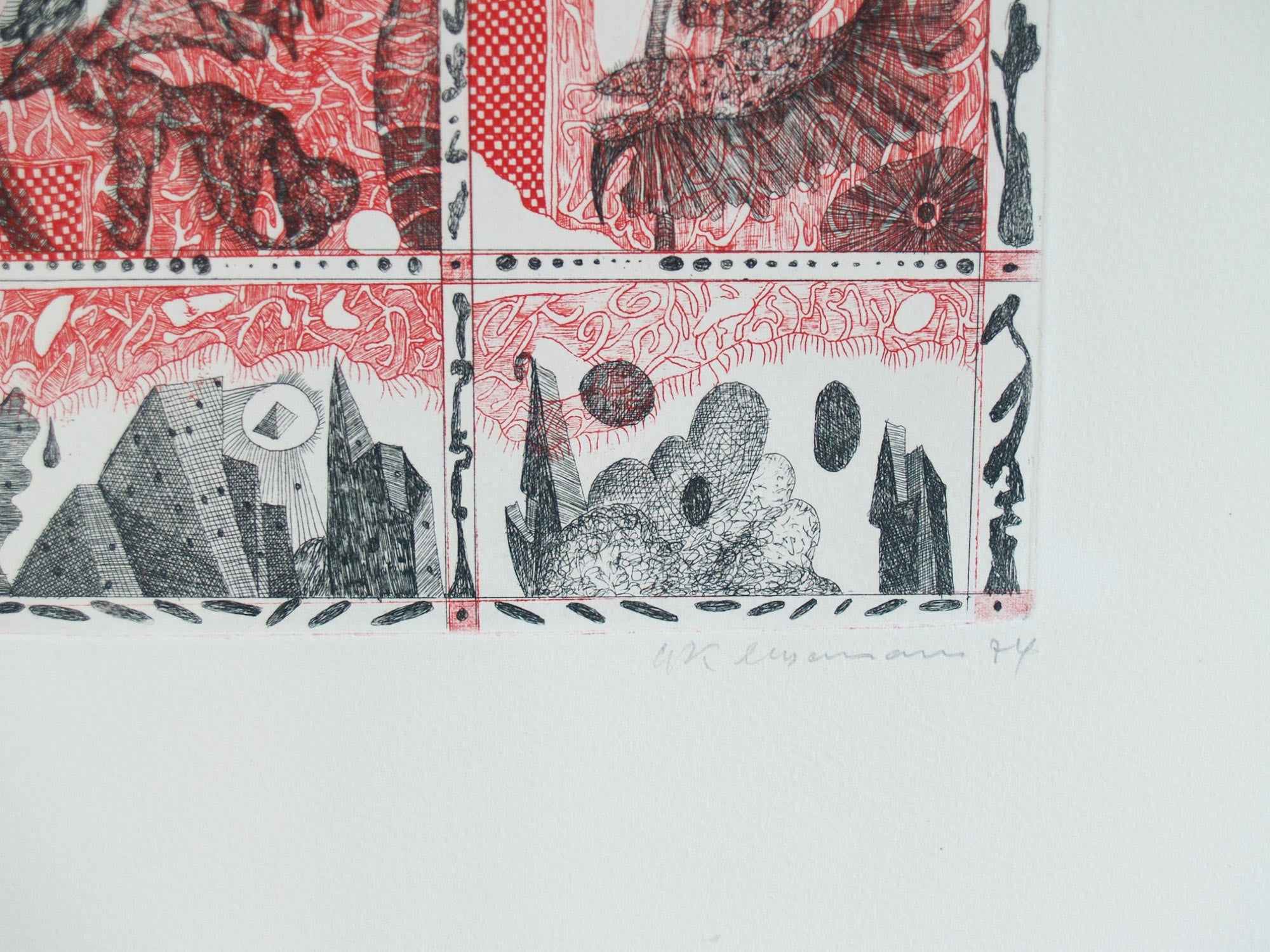 Eau-forte de Georg Klusemann, Allemagne (vers 1972)..Aquaforte etching by Georg Klusemann, Germany (circa 1972)