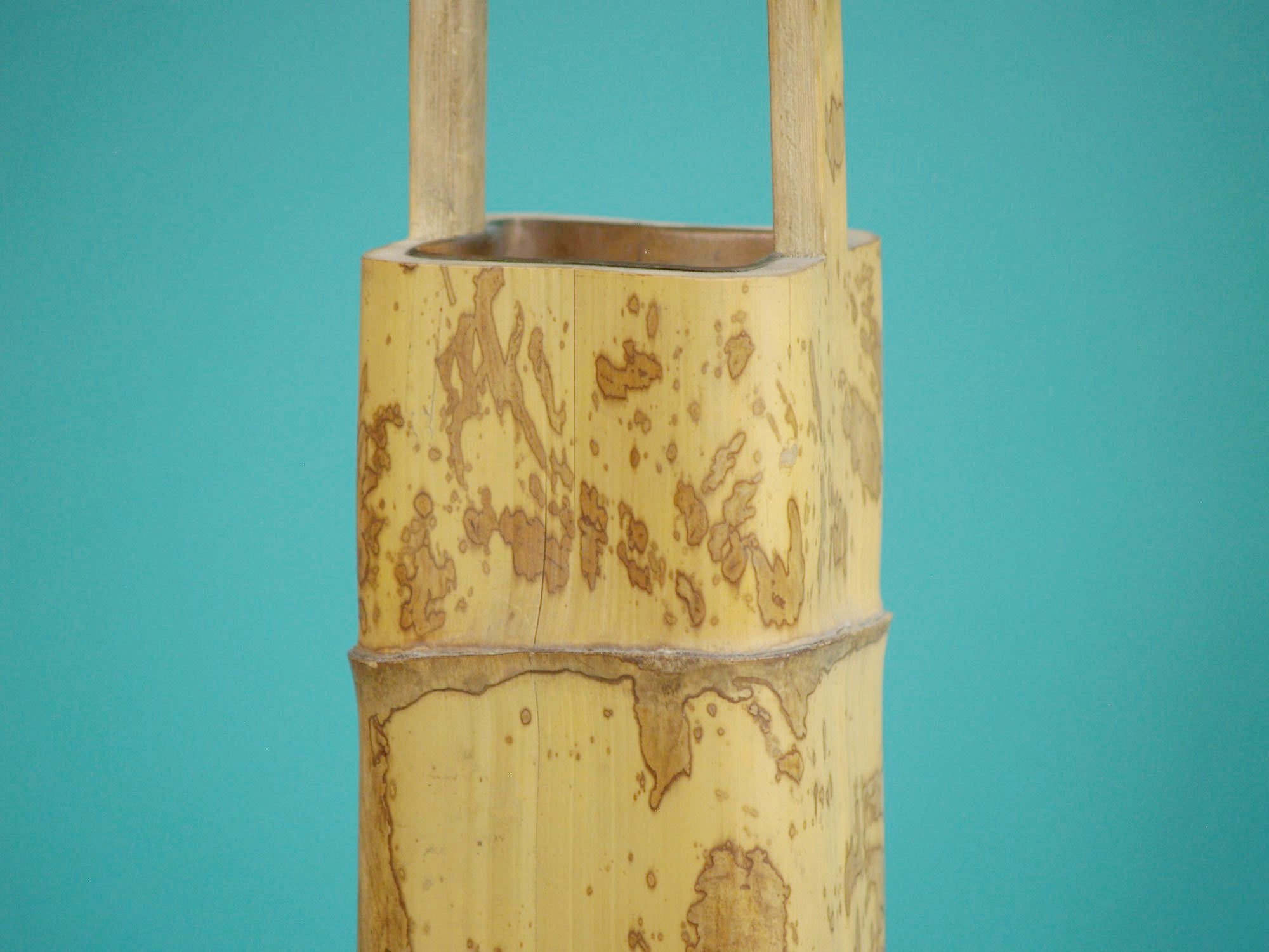 Takehanaire, vase en bambou torachiku pour la cérémonie du thé, Japon (Fin ère Meiji / début ère Shōwa)..Takehanaire, Torachiku Bamboo vase for tea ceremony chabana, Japan (Late Meiji era / Early Shōwa era)