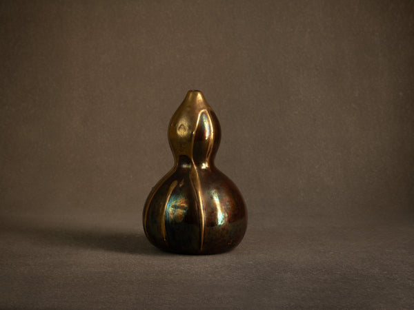 Remarquable vase Art Nouveau hyotan lustré à l'imitation des kintsugi signé R. Legrand, France (vers 1910-15)..Oustanding lustered japonisme double gourd vase by R.Legrand, France (circa 1910-15)