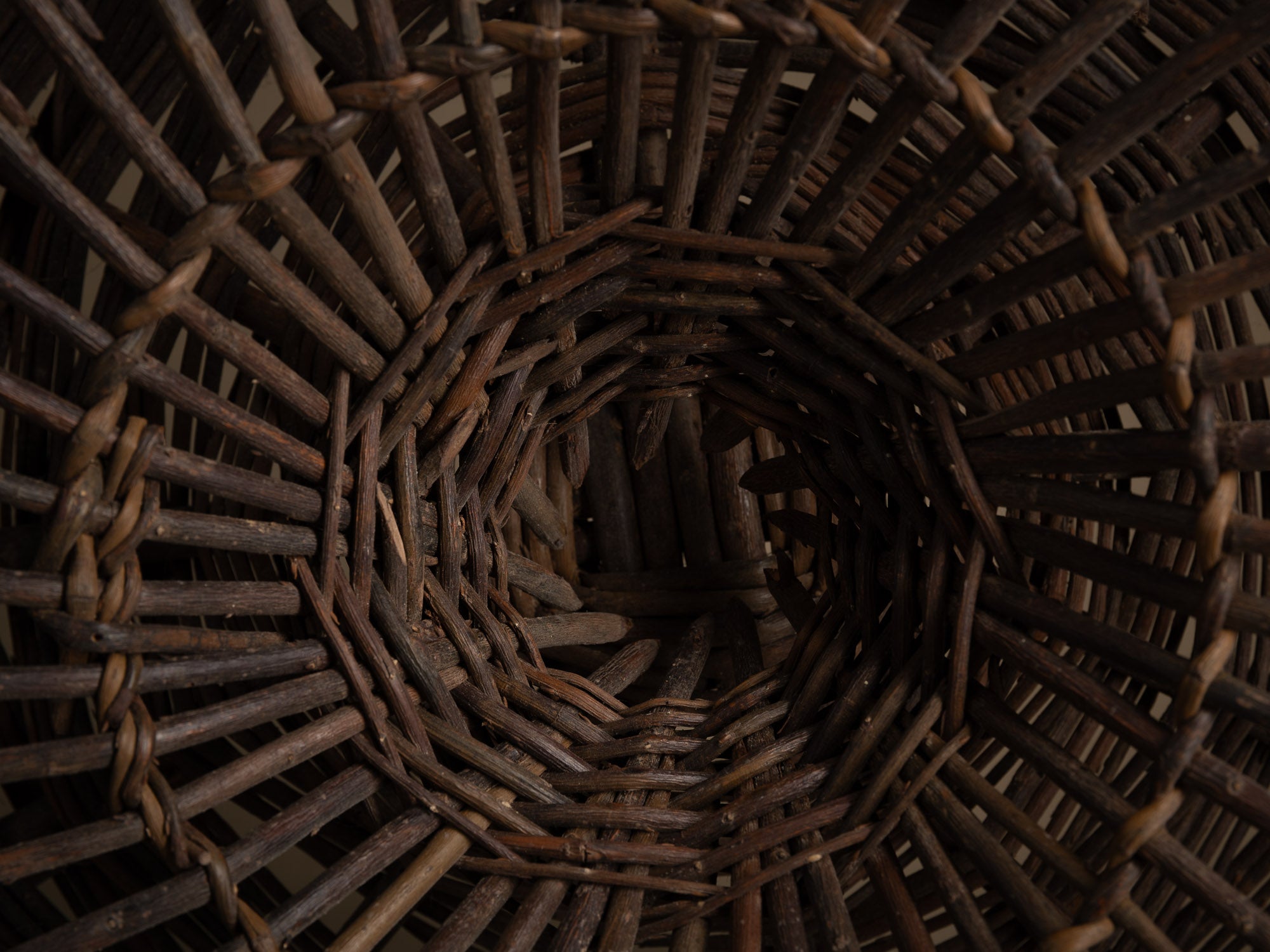 Remarquable nasse à oiseaux en osier, France (début du XXe siècle)..Amazing wicker bird trap, France (early 20th century)