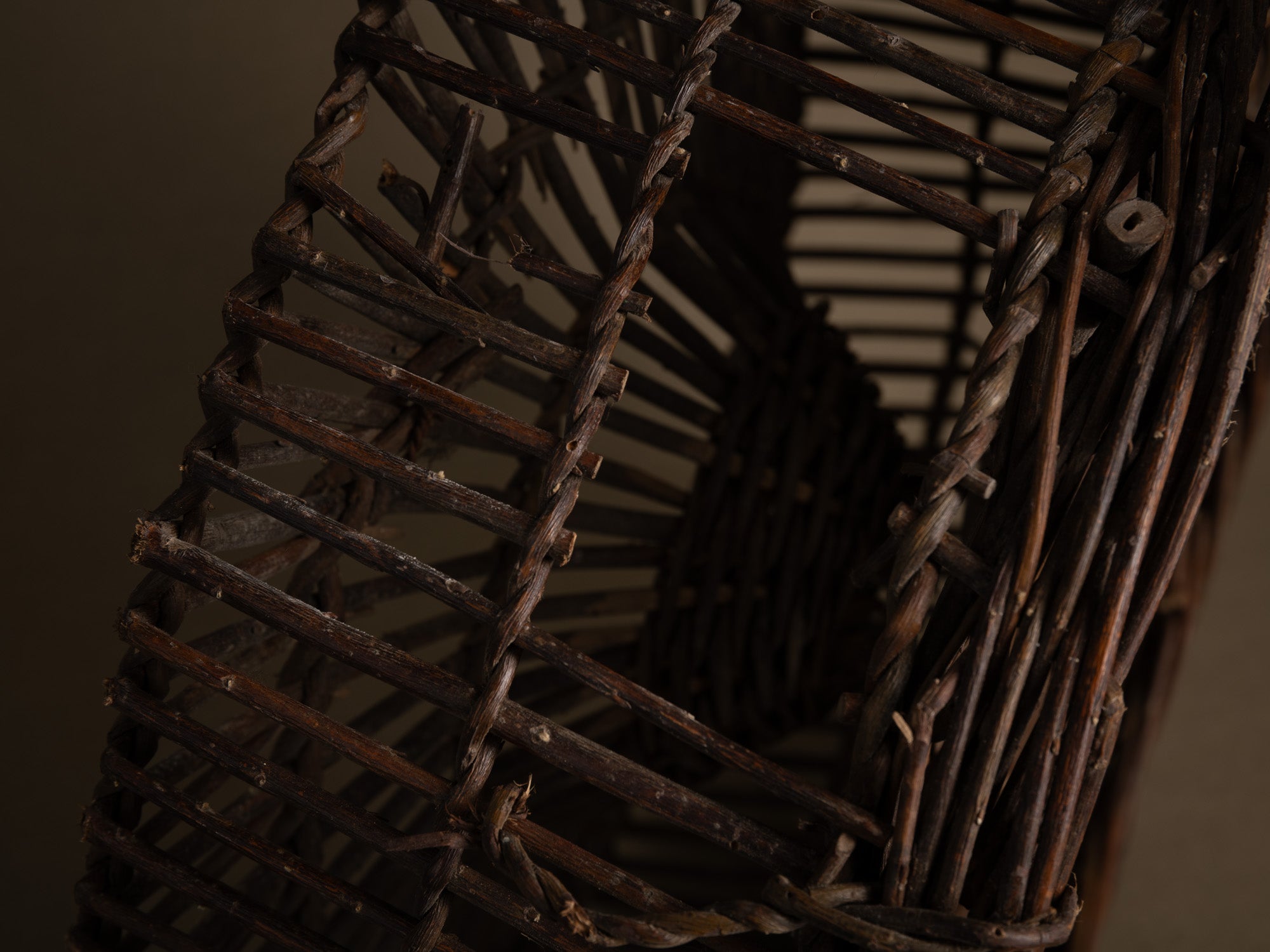Remarquable nasse à oiseaux en osier, France (début du XXe siècle)..Amazing wicker bird trap, France (early 20th century)